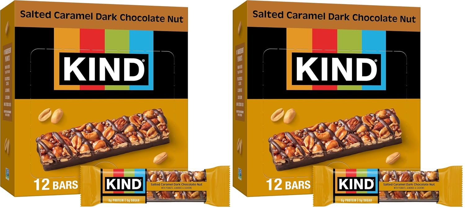 KIND Healthy Snacks Bars, Dark Chocolate Nuts & Sea Salt, Gluten Free, Low Sugar, High Fiber Snacks, 6g Protein, 12 Count