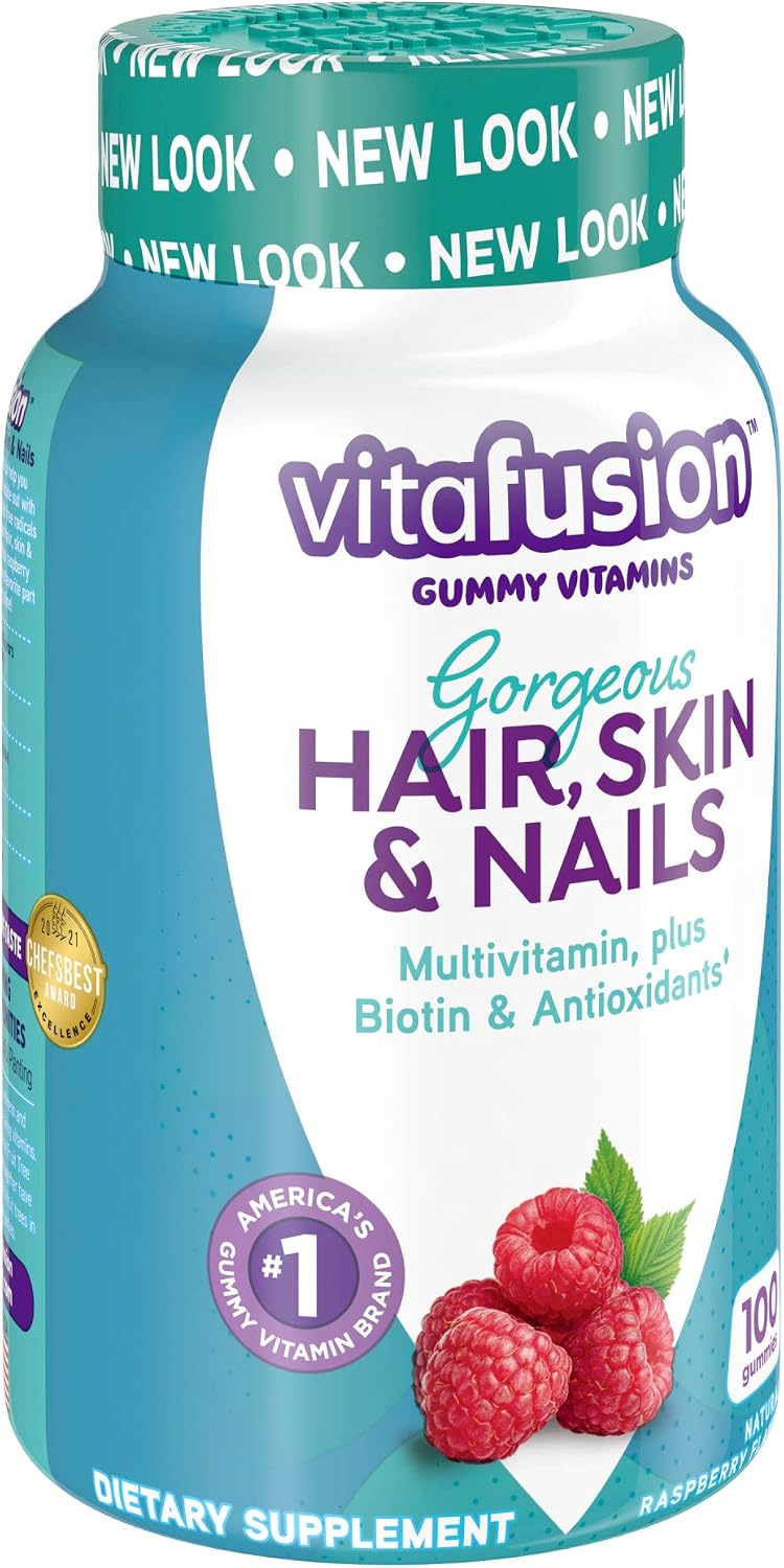 Vitafusion Hair Skin and Nails Gummies | Biotin 5000mcg | 100 Count | Gummy Vitamins for Adult Women & Men | Berry Flavor | Gluten-Free Multivitamin Supplement