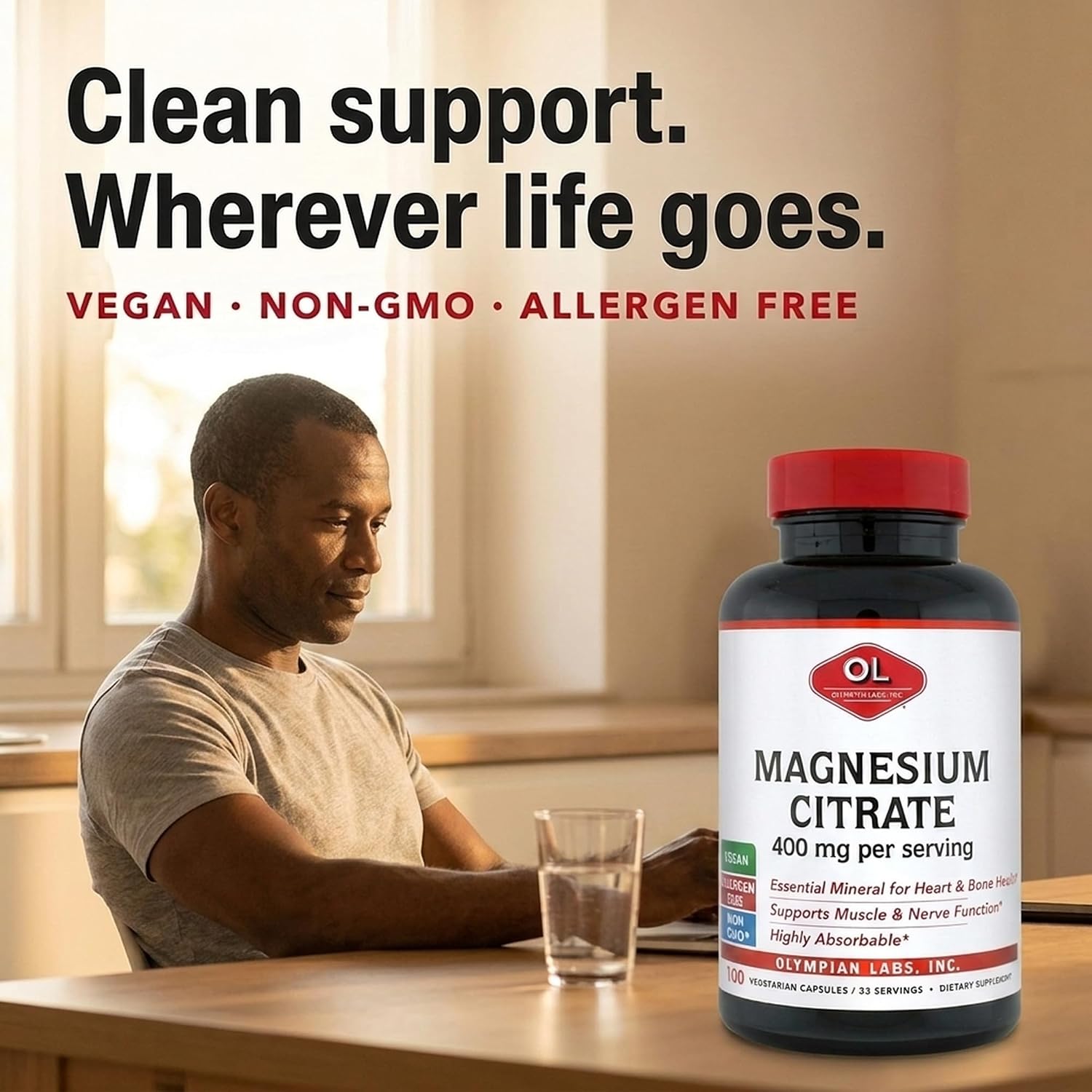 Olympian Labs Magnesium Citrate 400mg - 300 Capsules - Easy Absorbable, Supporting Healthy Bones, Healthy Heart and Calcium Absorption