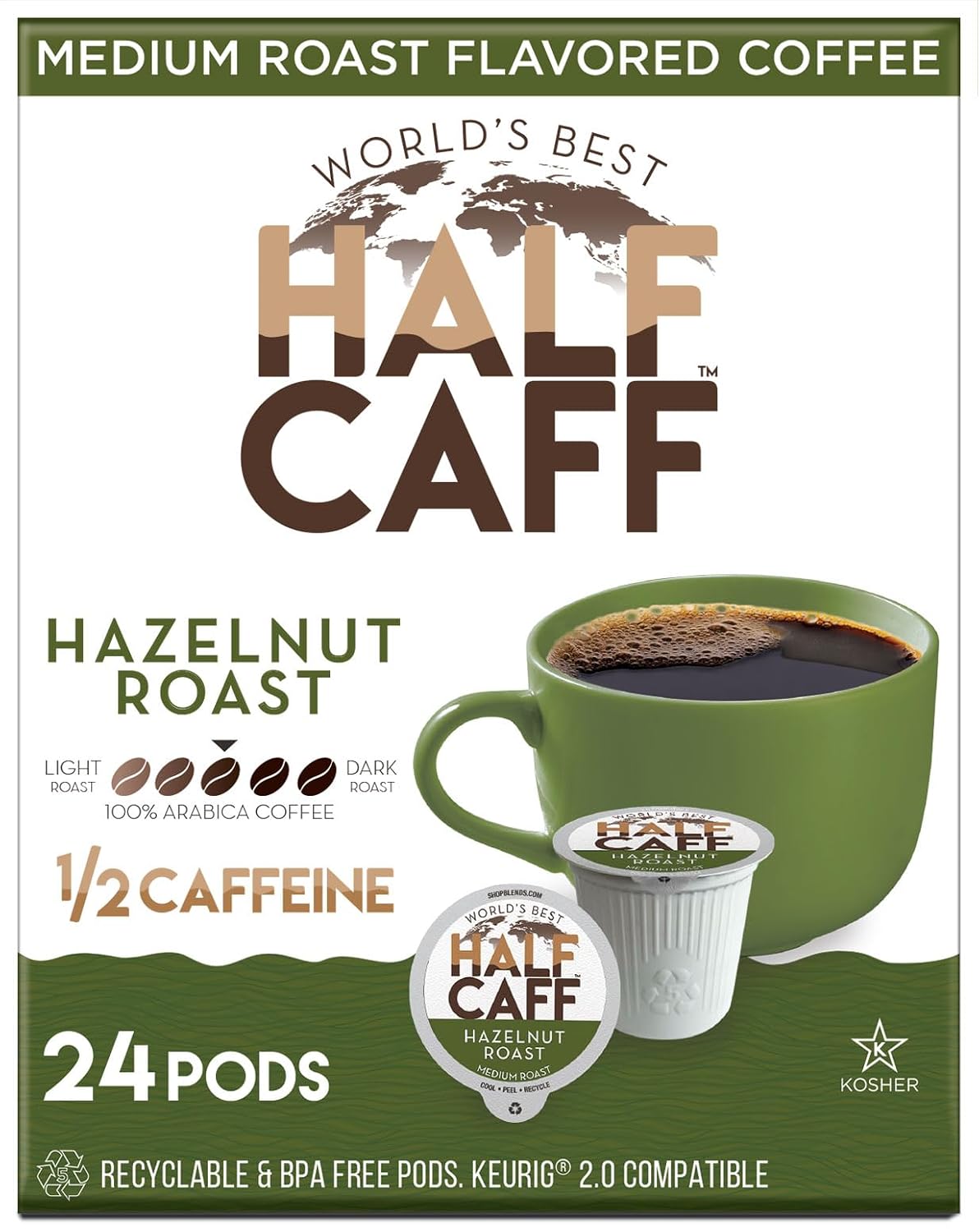 World's Best Half Caff Dark Roast Coffee Pods 100ct Keurig Compatible | 100% Arabica Coffee Single Serve Capsules & Pods Compatible with Keurig K-Cup Coffee Makers