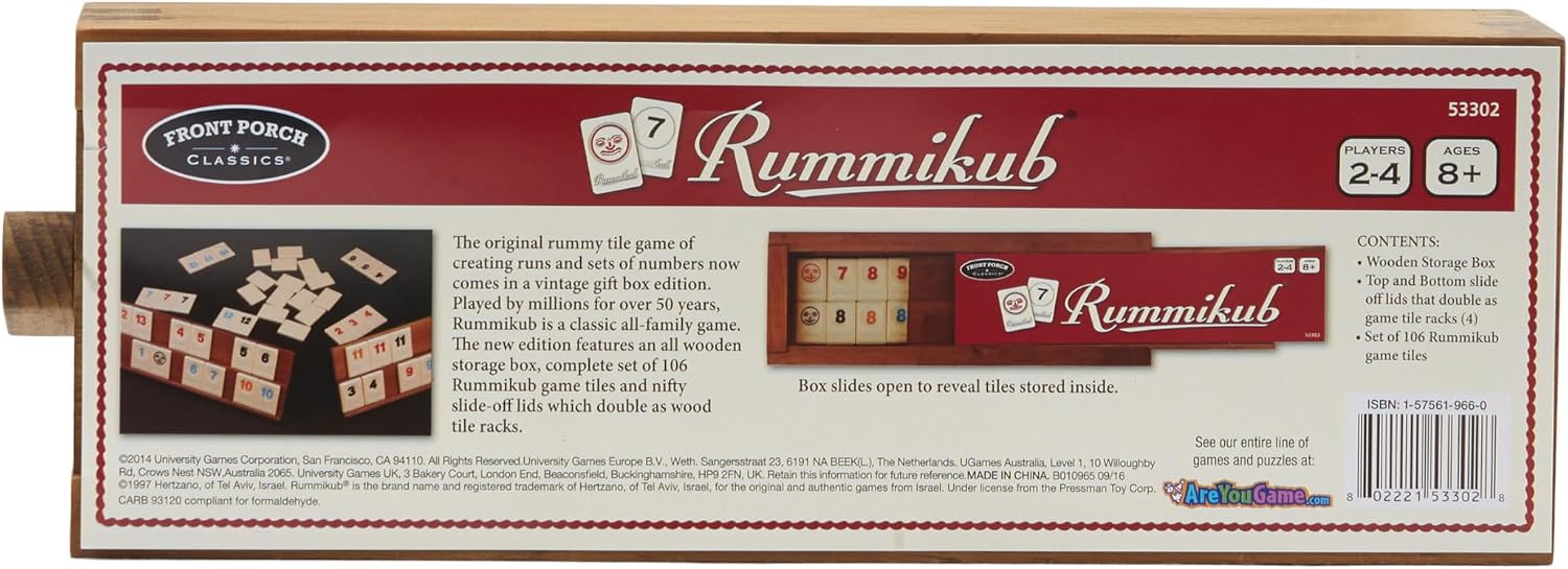 Rummikub Tile Game in Vintage Edition Wooden Storage Case, Ages 8+
