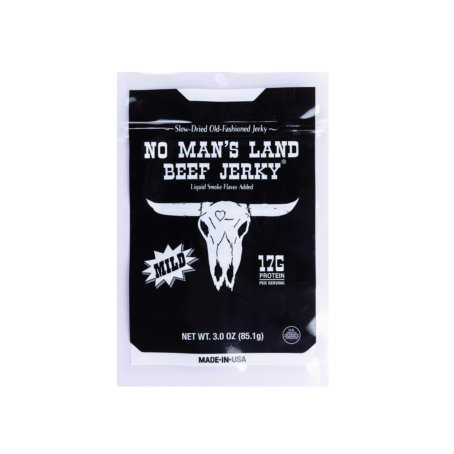 No Mans Land Slow-Dried Beef Jerky | Smoked & Seasoned Jerky Strips | High Protein, Low Carb Beef Snack | Gluten Free - MILD (16oz)