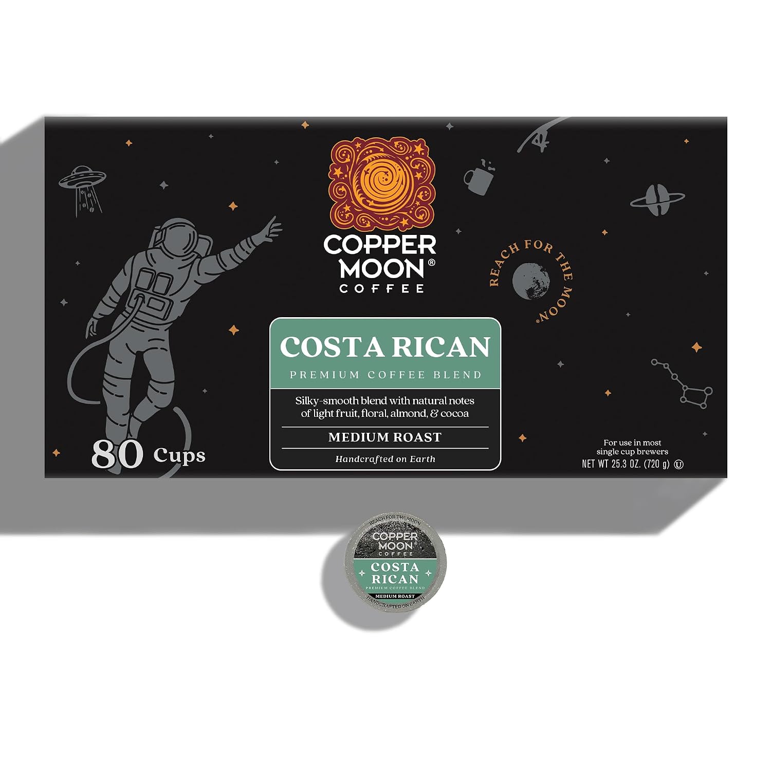 Copper Moon K-Cup Coffee Pods, Medium Roast, Costa Rican Blend, 80 Count | Single Serve, Vegan, Allergen Free, Non-GMO, Kosher, Small Batch Roasted, Vegetarian, Compatible with Keurig K Cup Brewers