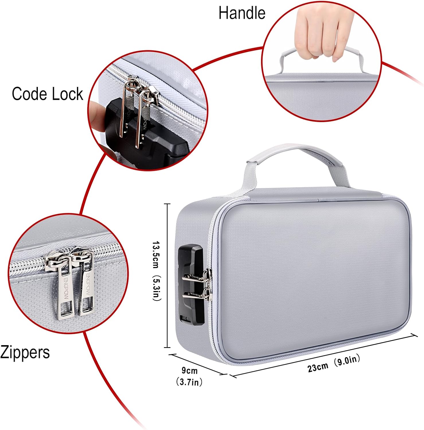 ENGPOW Small Fireproof Bag with Lock,Money Organizer Case,9”x 5.3”x 3.7”