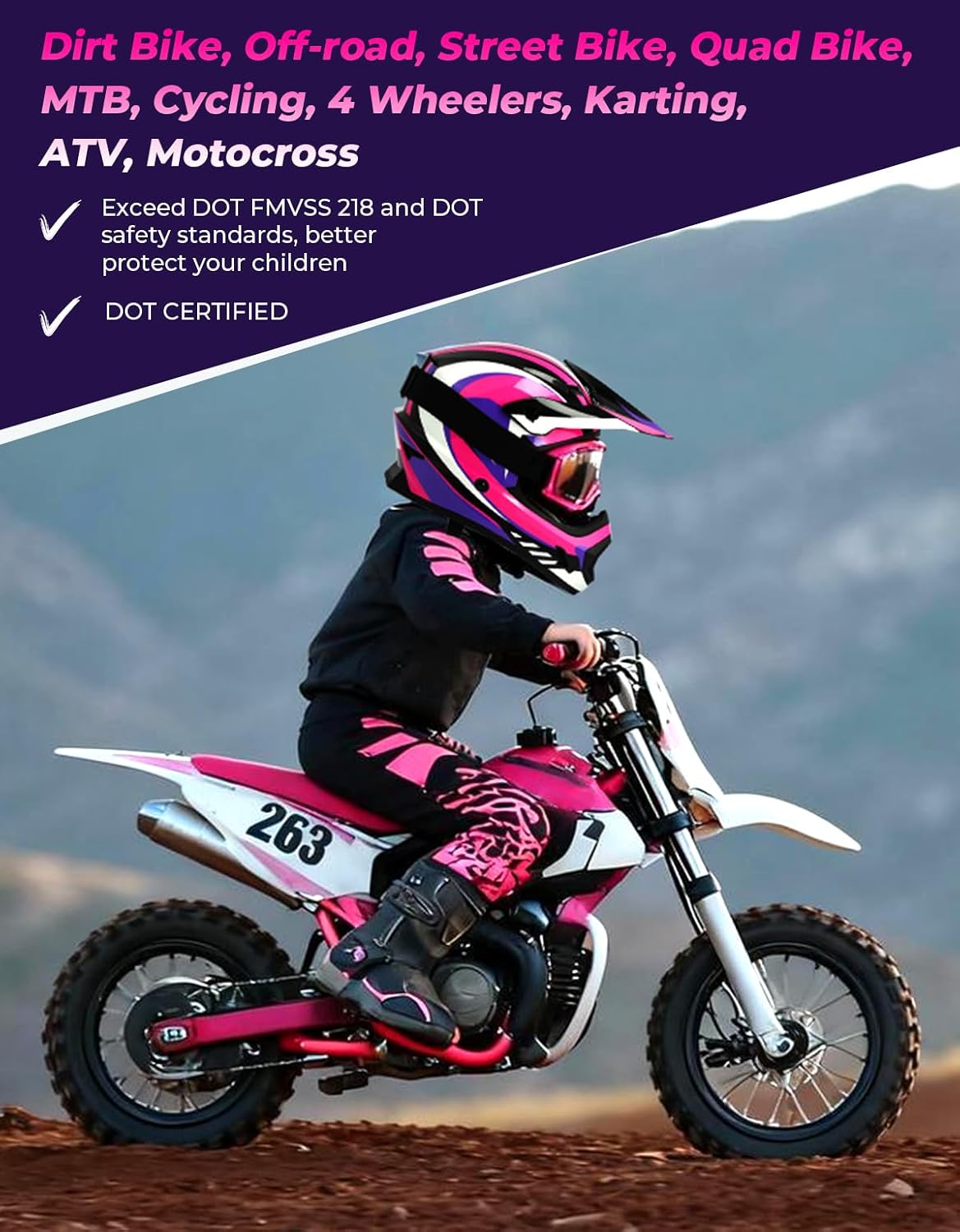 SLMOTO ATV Helmets for Kids Youth DOT Motocross Offroad Street Helmet Motorcycle Blue Helmet Dirt Bike Motocross Helmet+Goggles+Gloves