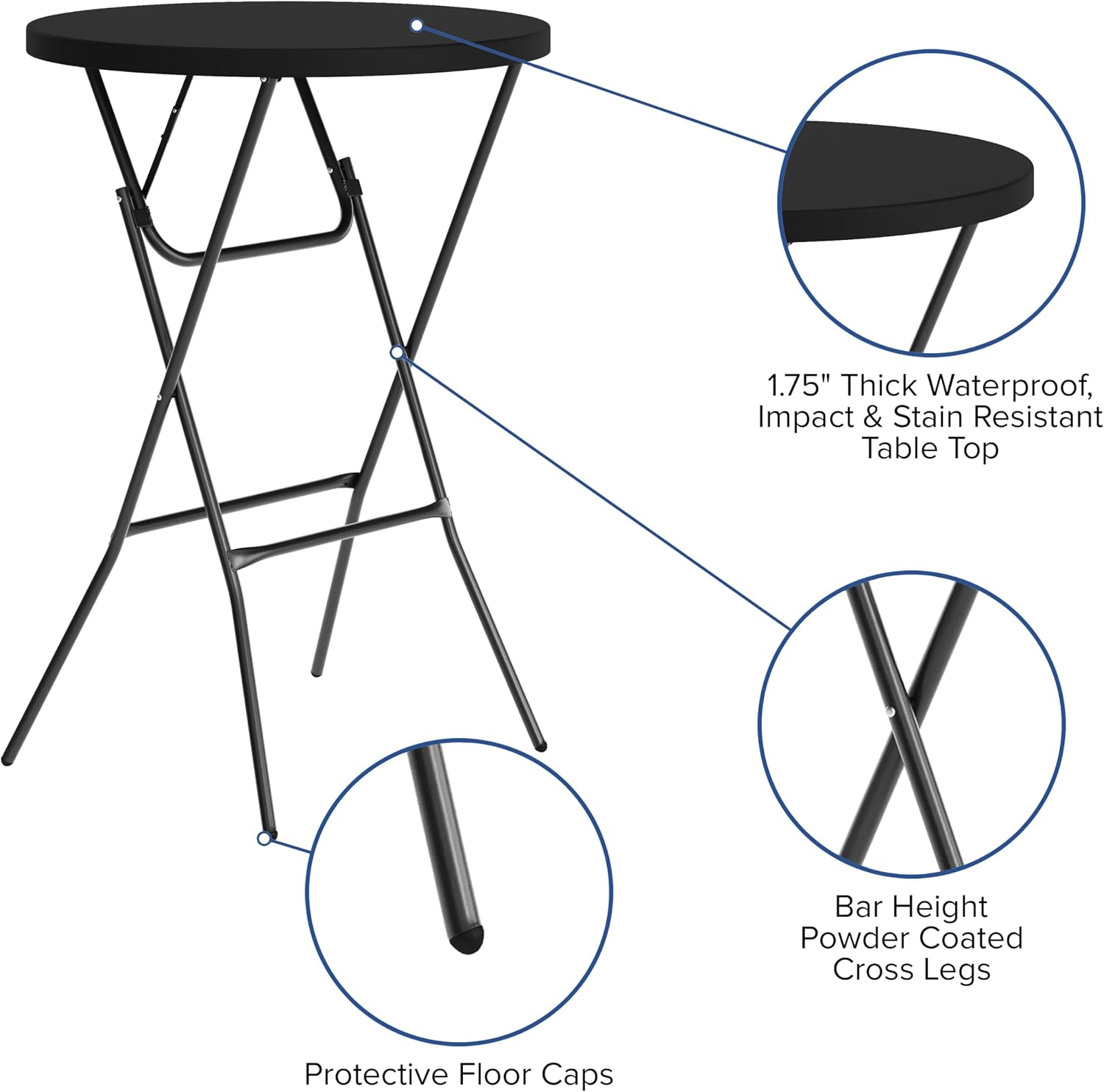 Flash Furniture Elon 32' Round Folding Bar Height Table for Parties and Commercial Events, Indoor/Outdoor Plastic Tall Round Table, White | Lightweight, Easy Storage, Commercial Grade
