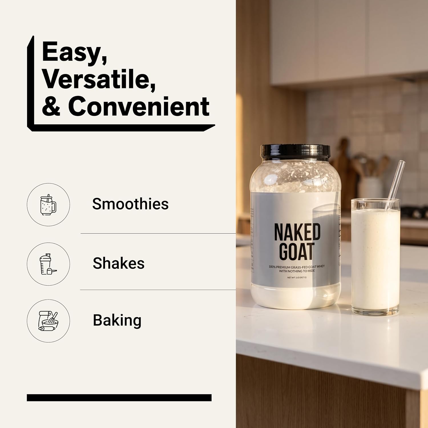 NAKED Goat - Pasture Fed Goat Whey Protein Powder from Small-Herd Wisconsin Dairies, 2Lb Bulk, GMO Free, Soy Free. Easy to Digest - All Natural - 23 Grams of Protein - 30 Servings
