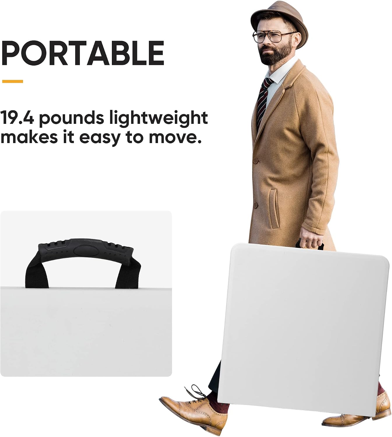 SUPER DEAL 6FT Folding Table for Indoor Outdoor, Portable Heavy Duty Fold-in-Half Plastic Dining Picnic Party Camping Table with Carrying Handle