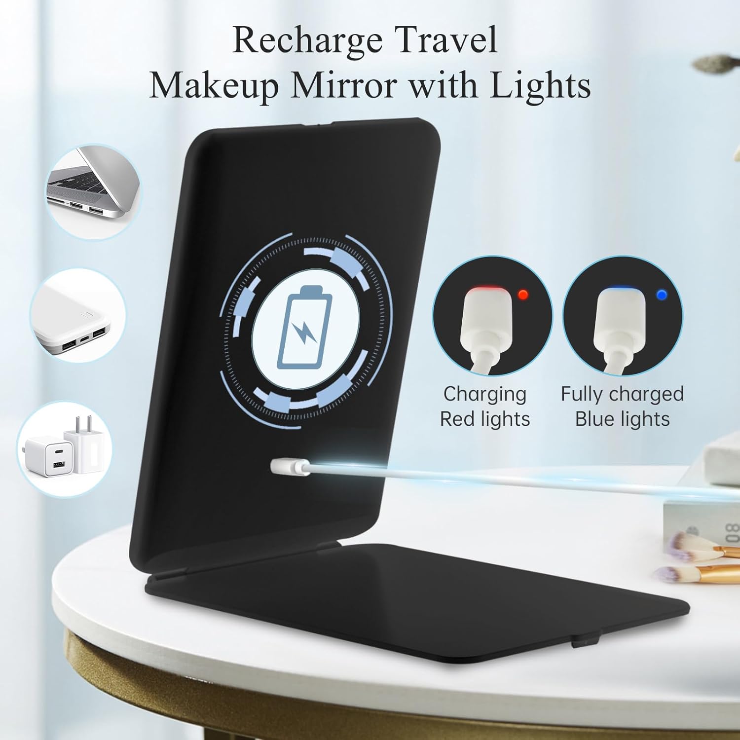 FUNTOUCH Rechargeable Travel Makeup Mirror with 72 Led Lights