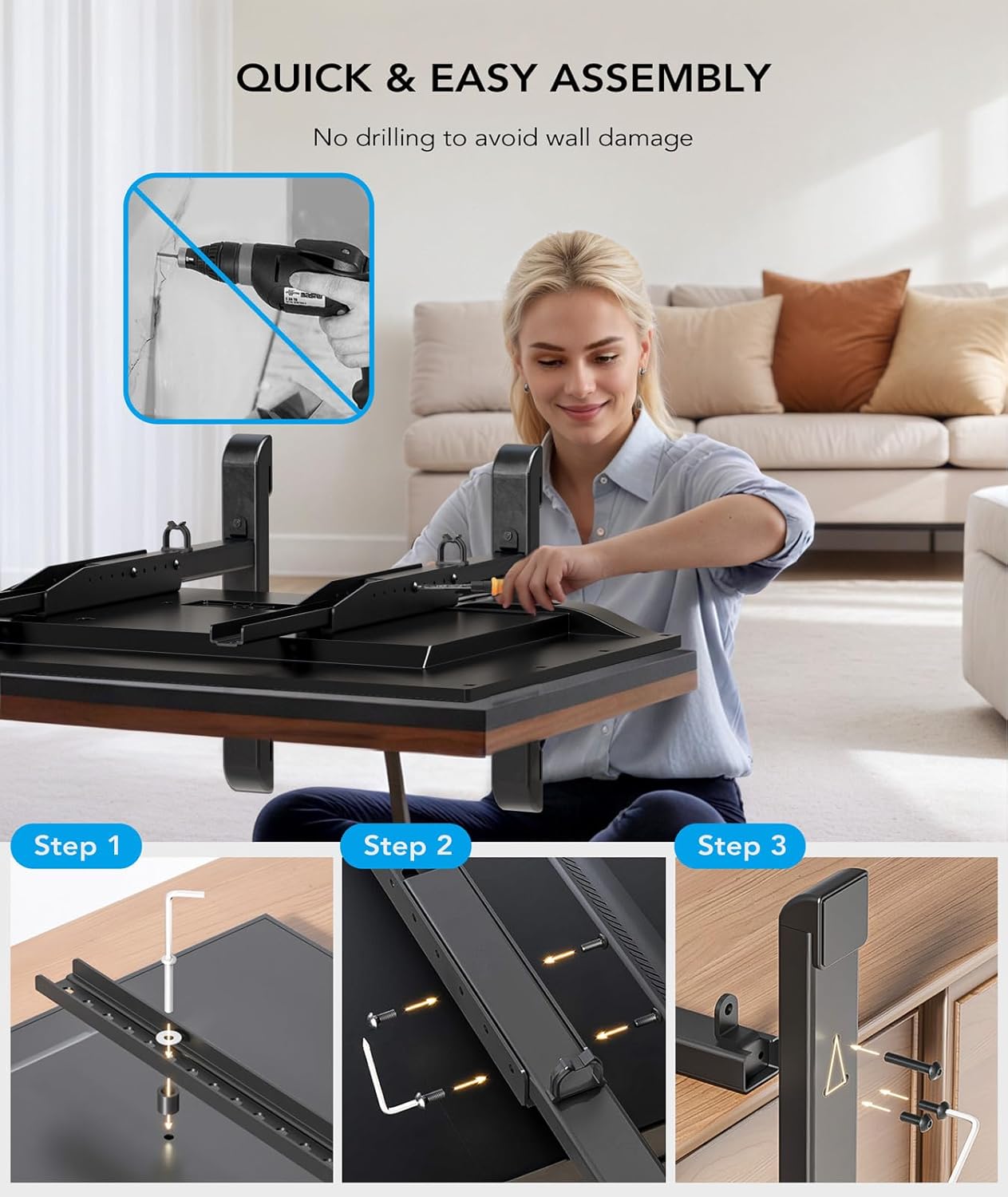 Table Top TV Stand with Height Adjustable TV Legs Replacement for Most 37-86 Inch Flat Curved TVs