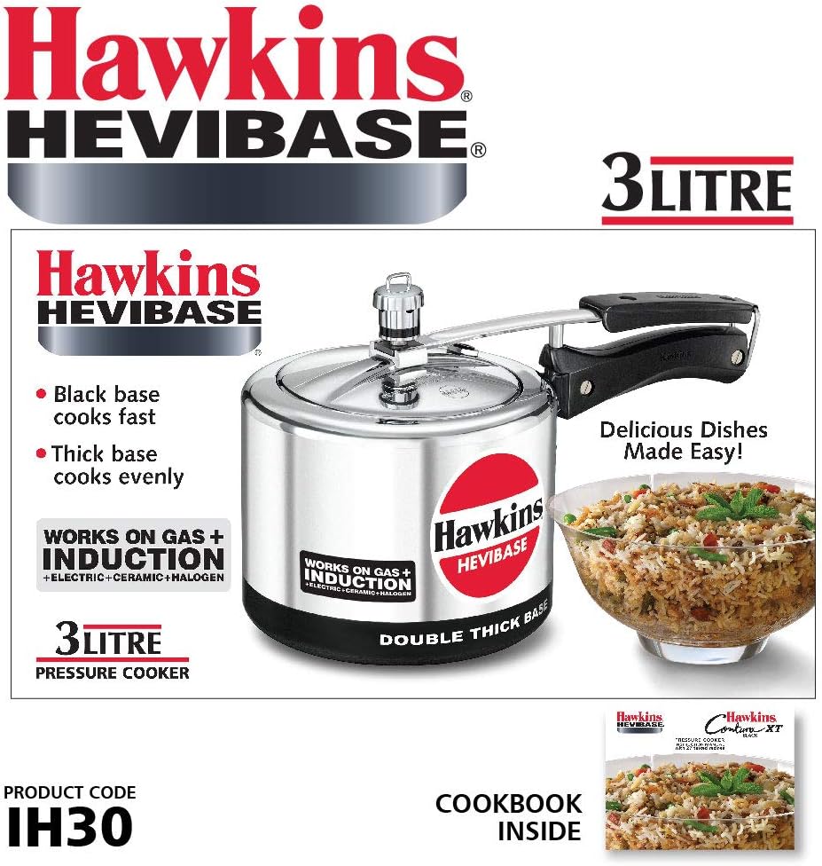 Hawkins Aluminium 5 Litre Hevibase Pressure Cooker, Induction Inner Lid Cooker, Silver (Ih50)