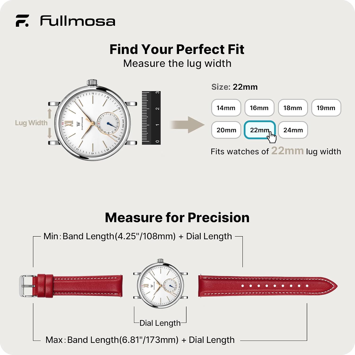 Fullmosa 22mm Quick Release Leather Watch Band for Garmin Samsung Galaxy | Strap for Garmin Vivoactive 4 45mm,Garmin Venu 4(45mm)/Venu 3/Venu 2,Samsung Galaxy Women Men, Red&Silver Buckle