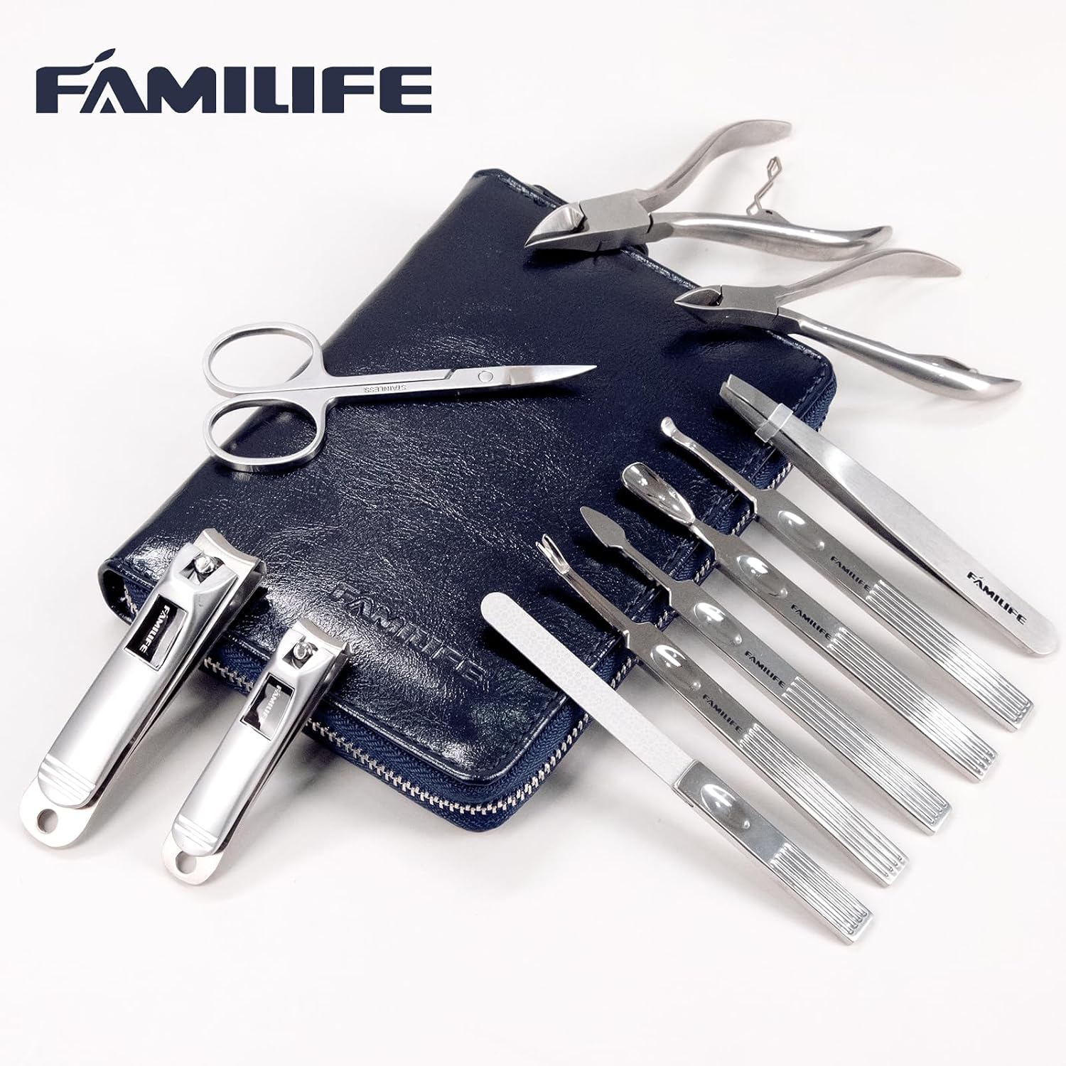 FAMILIFE Stainless Steel Manicure Set 11-in-1 Professional Nail Clipper Kit