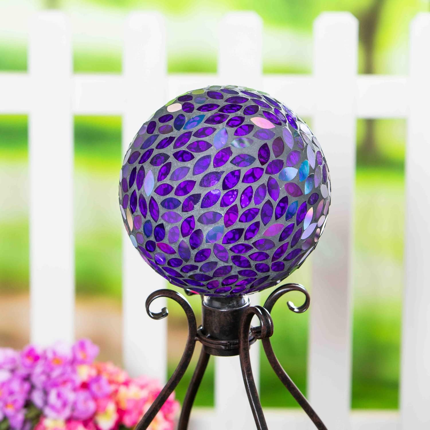 Evergreen Flower Petal Mosaic Gazing Ball | 11 x 11 inches | Lawn, Garden and Patio Décor