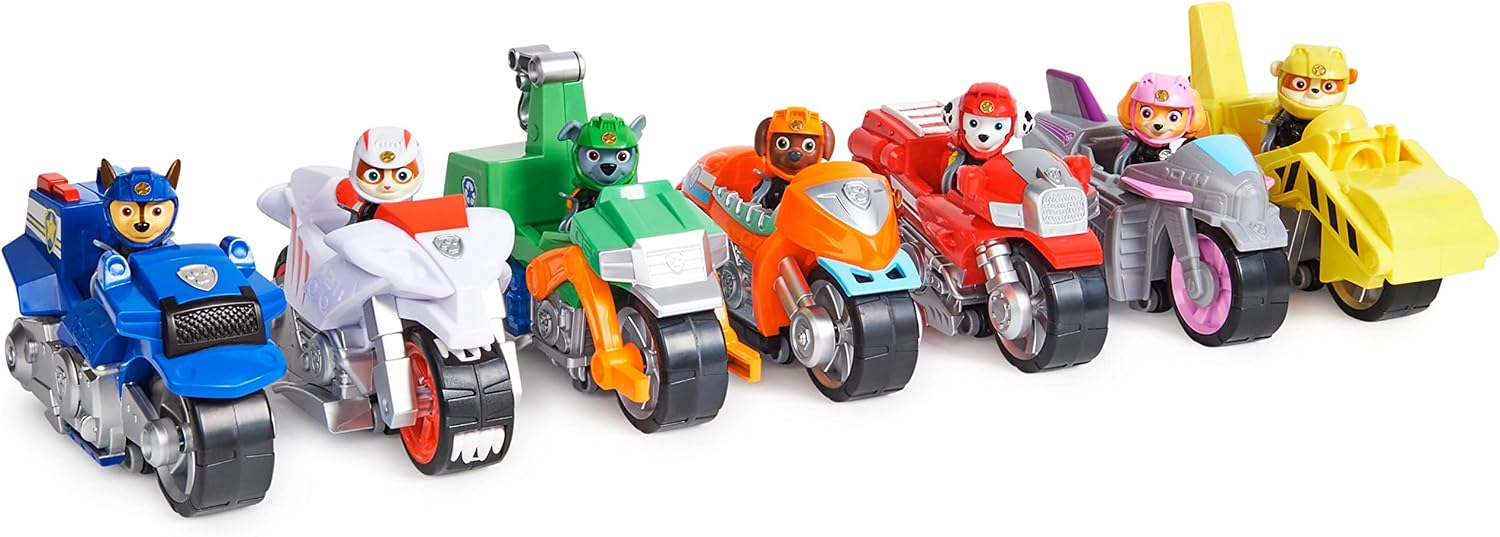 PAW Patrol, Moto Pups Wildcat’s Deluxe Pull Back Motorcycle Vehicle with Wheelie Feature and Toy Figure