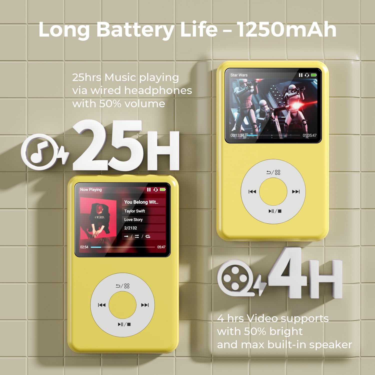 MP3 Player with Bluetooth 128GB Portable Music Digital Players Supports Playlist Audiobook Video Nice Gadget for Kids Black