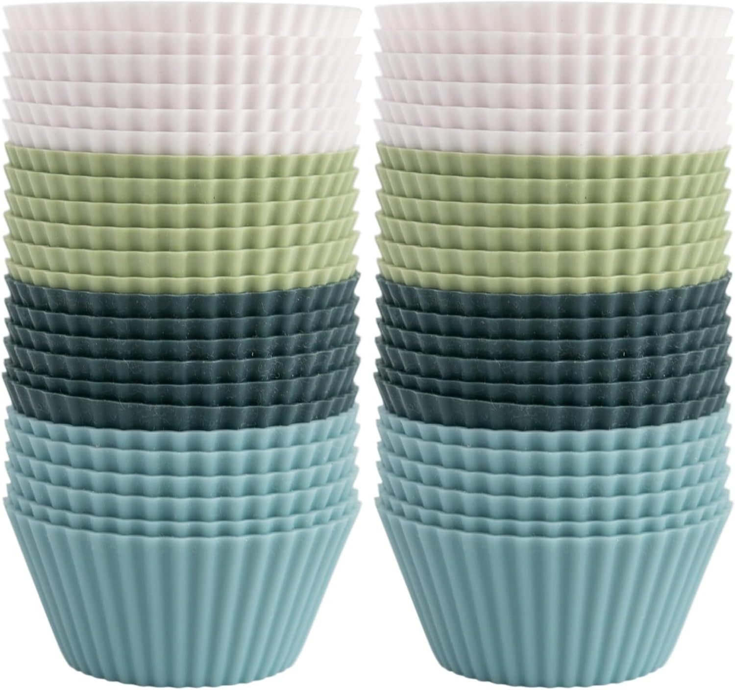 The Silicone Kitchen Reusable JUMBO Silicone Baking Cup, Non-Toxic, BPA Free, Dishwasher Safe, Jumbo, 12 Pack, White Blue Green