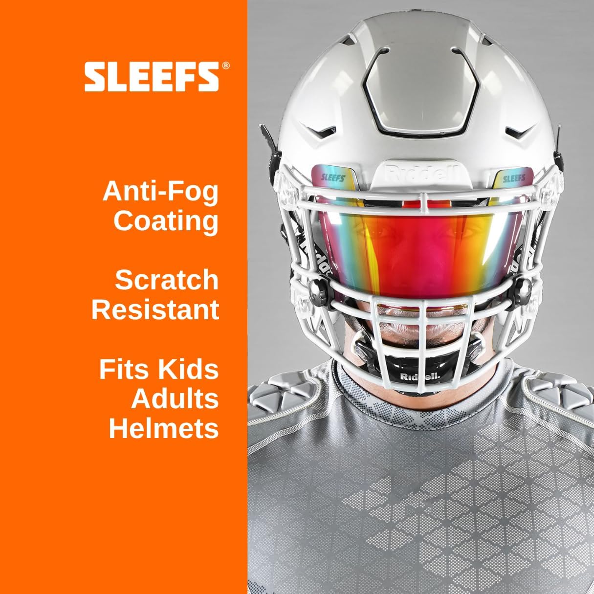 SLEEFS Clear Football Visor for Helmet - Professional Football Visor - Face & Eye Shield - Fits Youth & Adult Helmets - Includes Quick Visor Clips