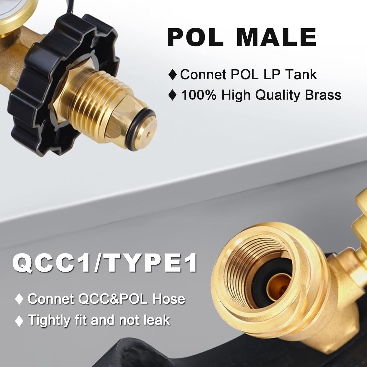2 Pack POL Propane Tank Adapter with Gauge Converts POL LP Tank Service Valve to QCC1 / Type 1, Old to New Connection Type