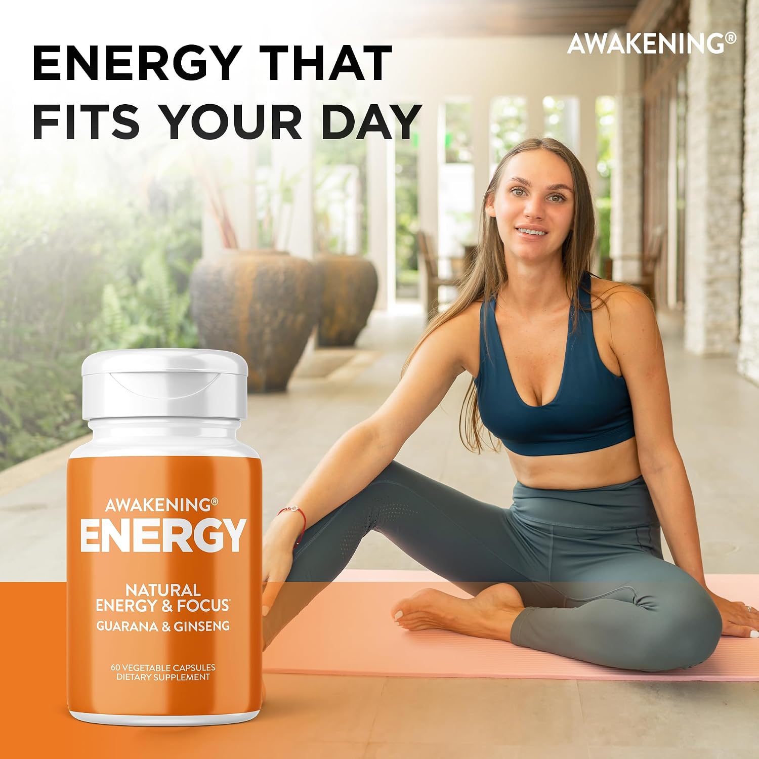 Awakening Natural Energy & Focus Supplement with Panax Ginseng, Guarana Extract & Chromium Picolinate | Brain Supplement for Focus, Energy