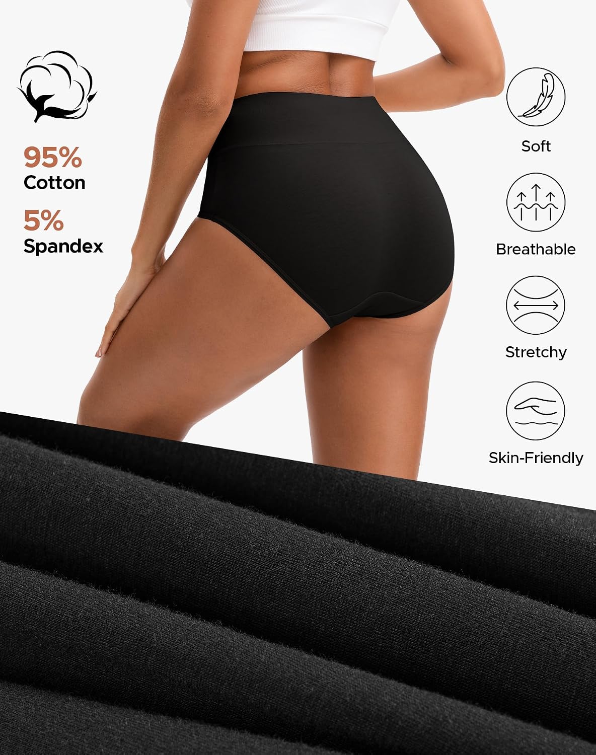 INNERSY Women's High Waisted Underwear Cotton Panties Regular & Plus Size 5-Pack