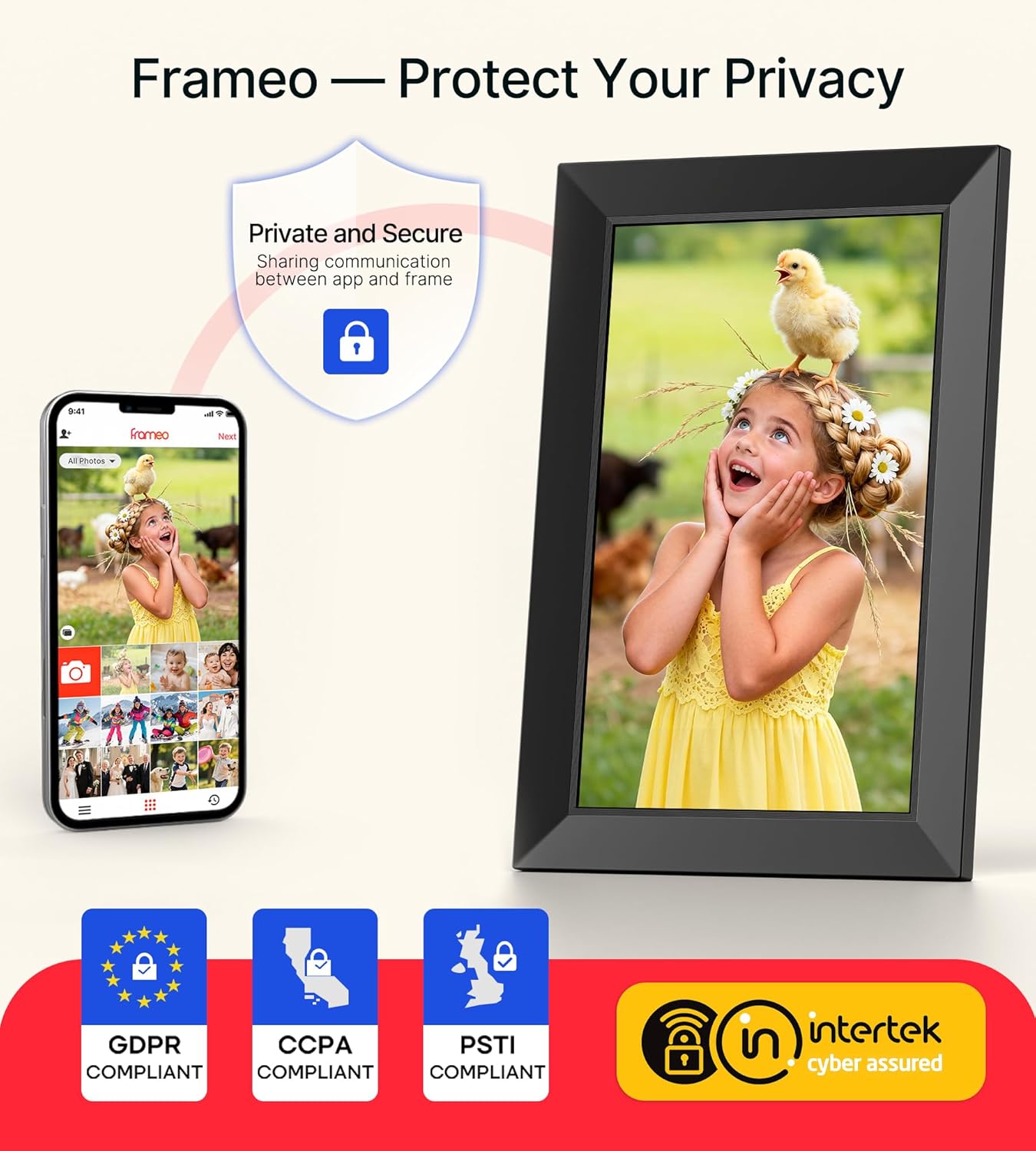 BIGASUO Digital Picture Frame, 10.1" Frameo Digital Frame WiFi with 32GB Memory, 1280x800 IPS Touch Screen