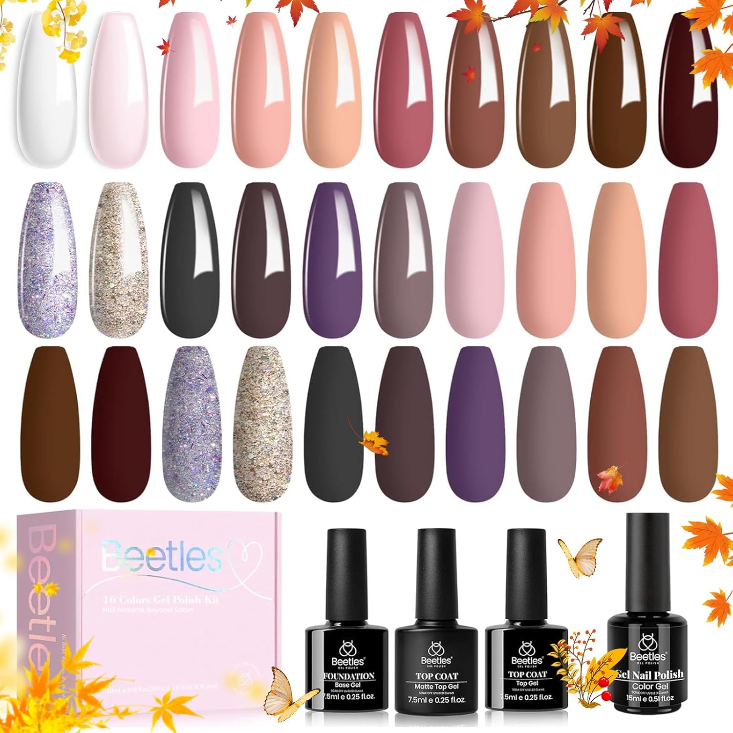 Beetles Gel Nail Polish Set with Base Glossy Matte Top Coat Macaron Gel