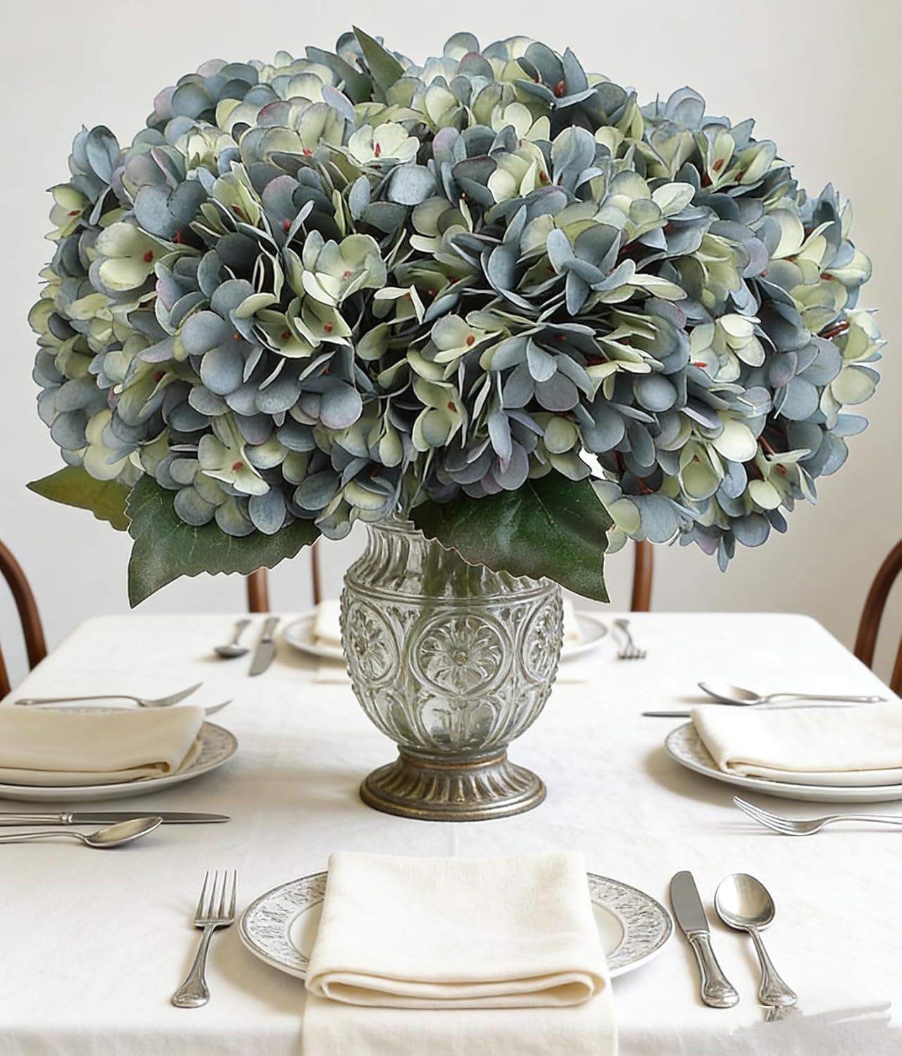Kimura's Cabin 6pcs Silk Hydrangeas Artificial Flowers,Deep Lake Blue