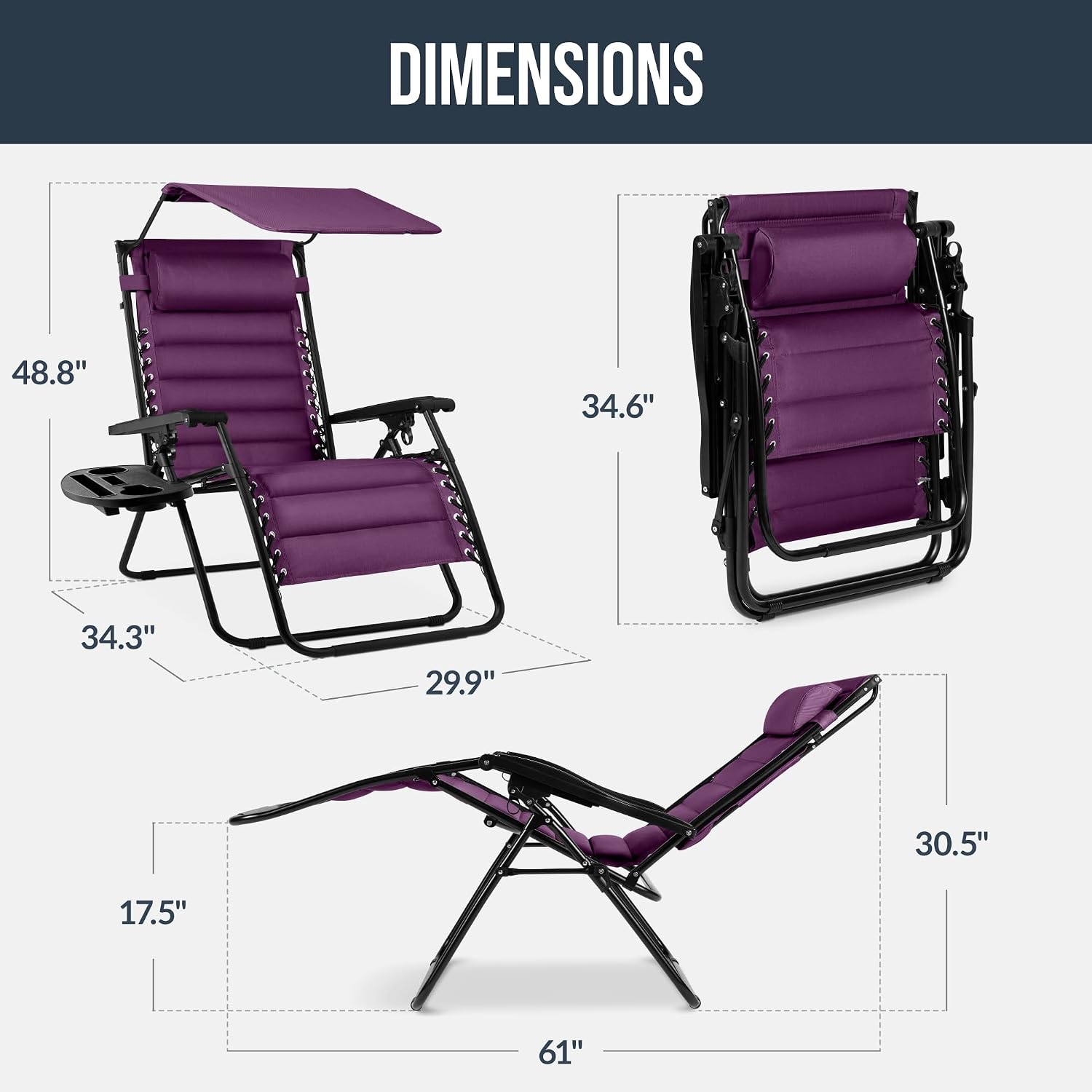 Best Choice Products Oversized Padded Zero Gravity Chair, Folding Outdoor Patio Recliner, XL Anti Gravity Lounger for Backyard w/Headrest, Cup Holder