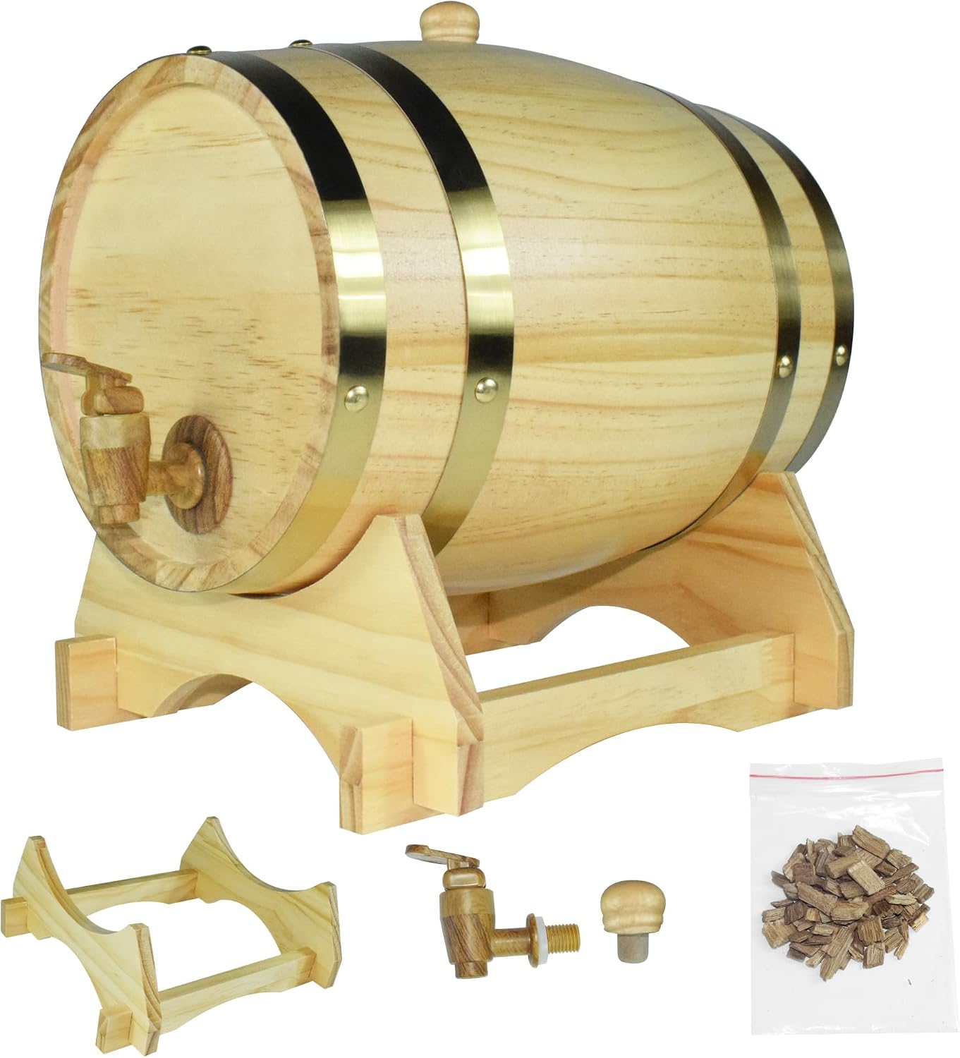 1.5L Whiskey Barrel Dispenser Oak Aging Barrels Home Whiskey Barrel Decanter for Wine, Spirits, Beer, and Liquor (Red Wine)