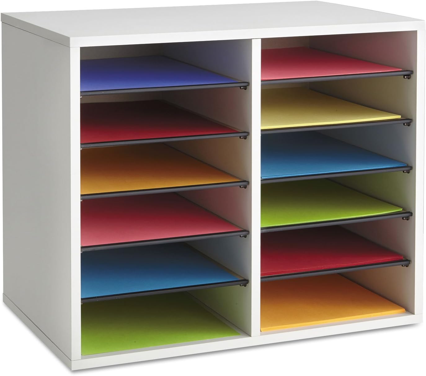 Safco Literature Organizer, 12 Compartments, Office and Classroom Mailbox with Adjustable Shelves, Wood Paper and Mail Sorter, Gray