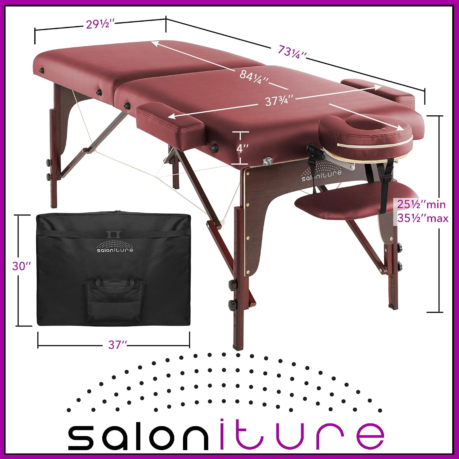 Saloniture Professional Portable Lightweight Bi-Fold Memory Foam Massage Table with Reiki Panels - Includes Headrest, Face Cradle