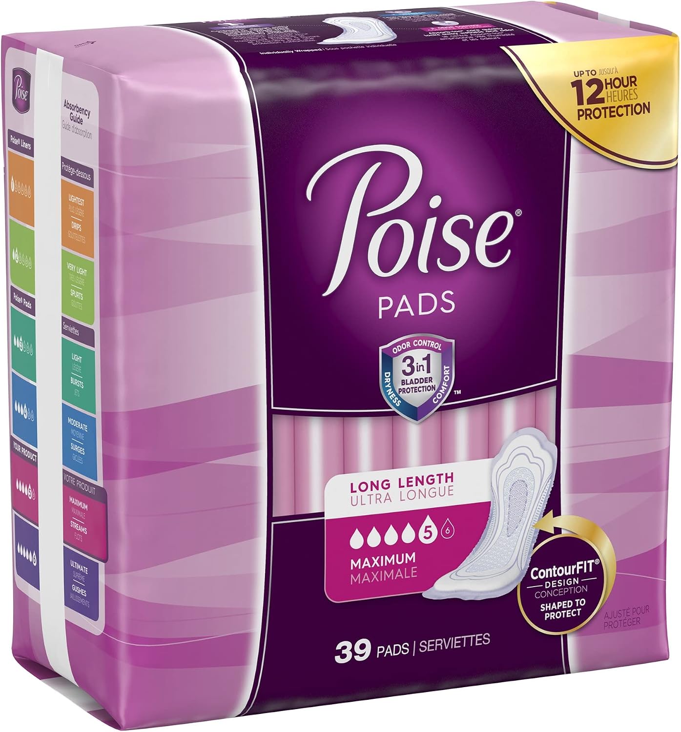 Poise Incontinence Pads, Maximum Absorbency, Long, 12 ct