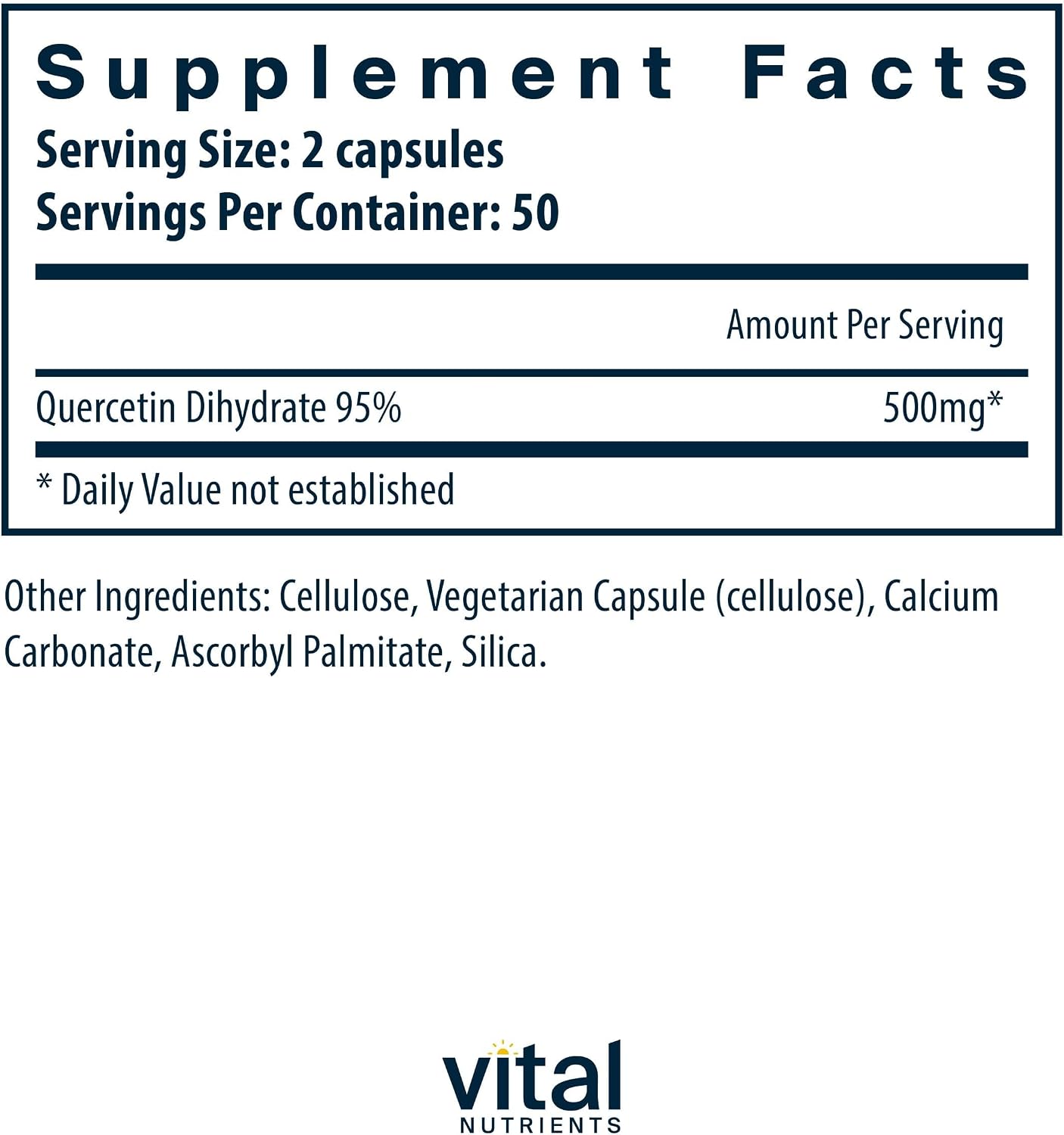 Vital Nutrients Quercetin - Vegan Quercetin Supplement with Bioflavonoids for Sinus, Respiratory, Heart, & Immune Function Support - Gluten, Dairy, Soy Free - 500mg - 100 Capsules
