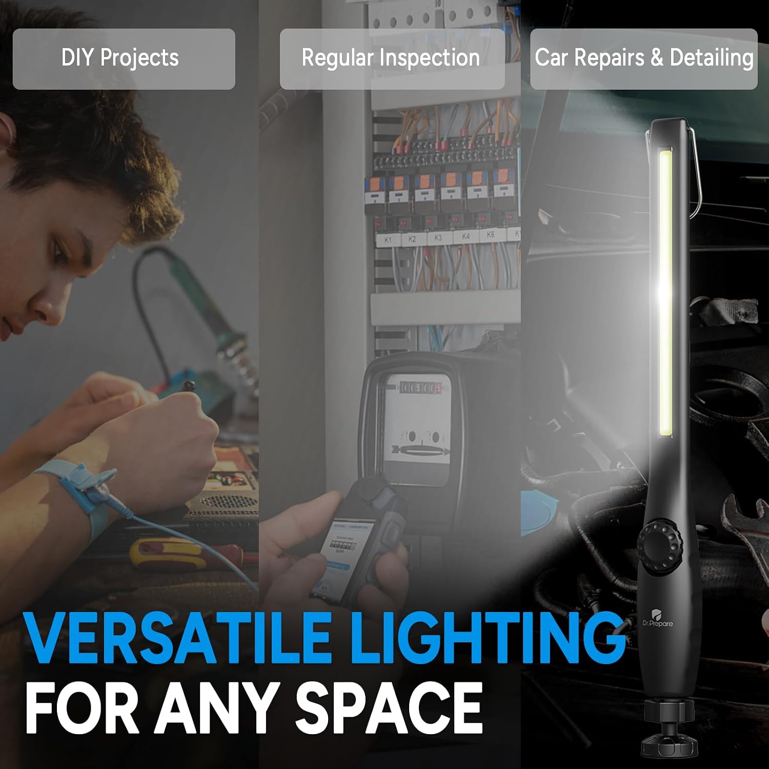 Dr. Prepare LED Work Light, 700 Lumens Rechargeable Work Lights, Cordless Portable Magnetic COB LED Work Light, Inspection Light for Car Repair, Home, Garage, Emergency
