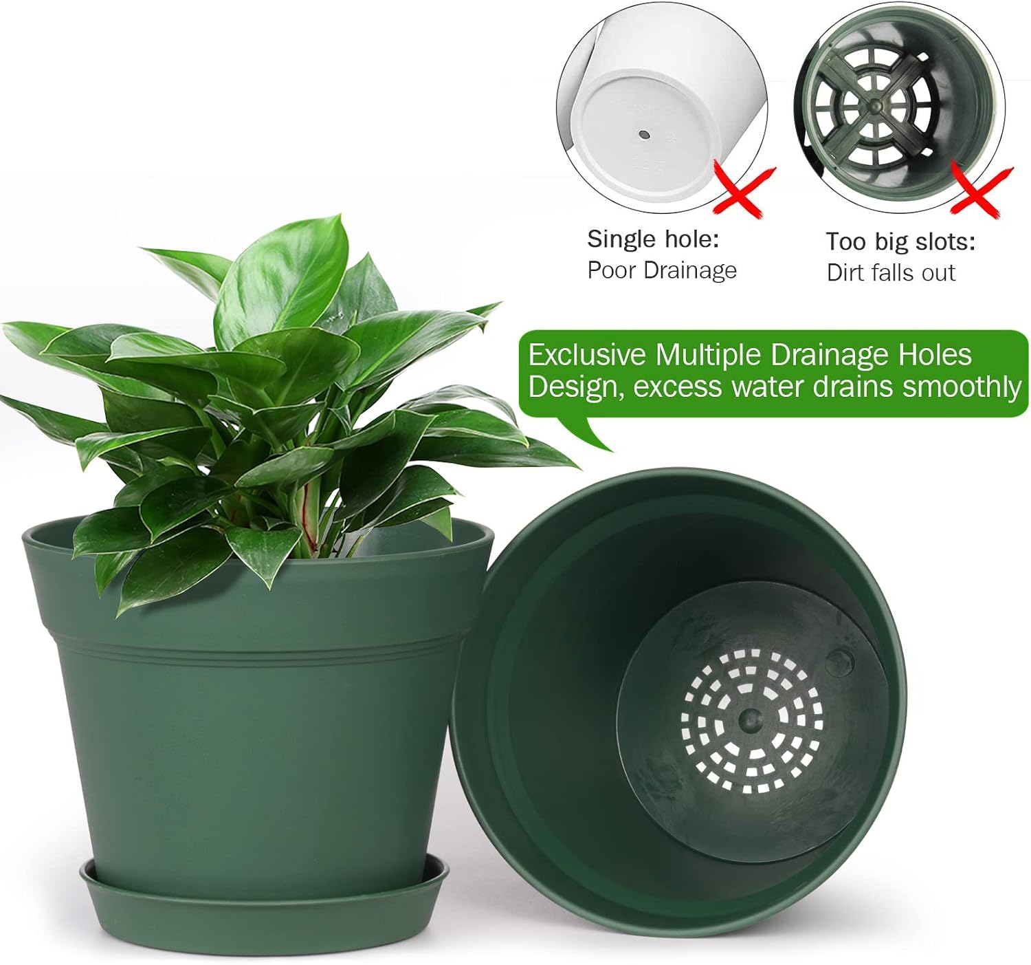 homenote 7.5 Inch Plastic Flower Pots with Drainage Holes and Trays (8 Pcs)