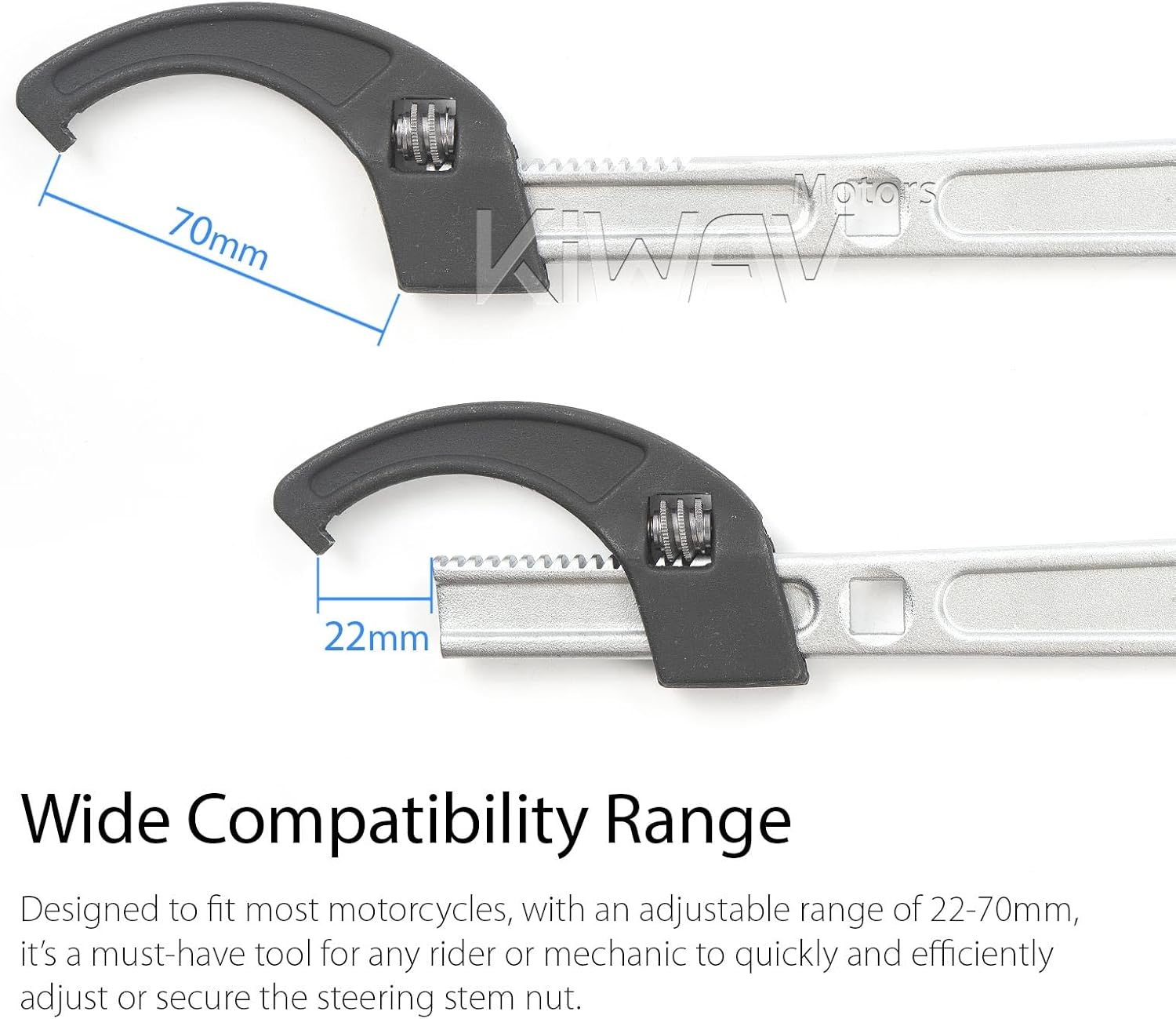 KiWAV Adjustable Steering Stem Wrench 22-75MM – Universal 2-in-1 Spanner with 3/8 Torque Wrench Drive Cutout – Durable Alloy Steel
