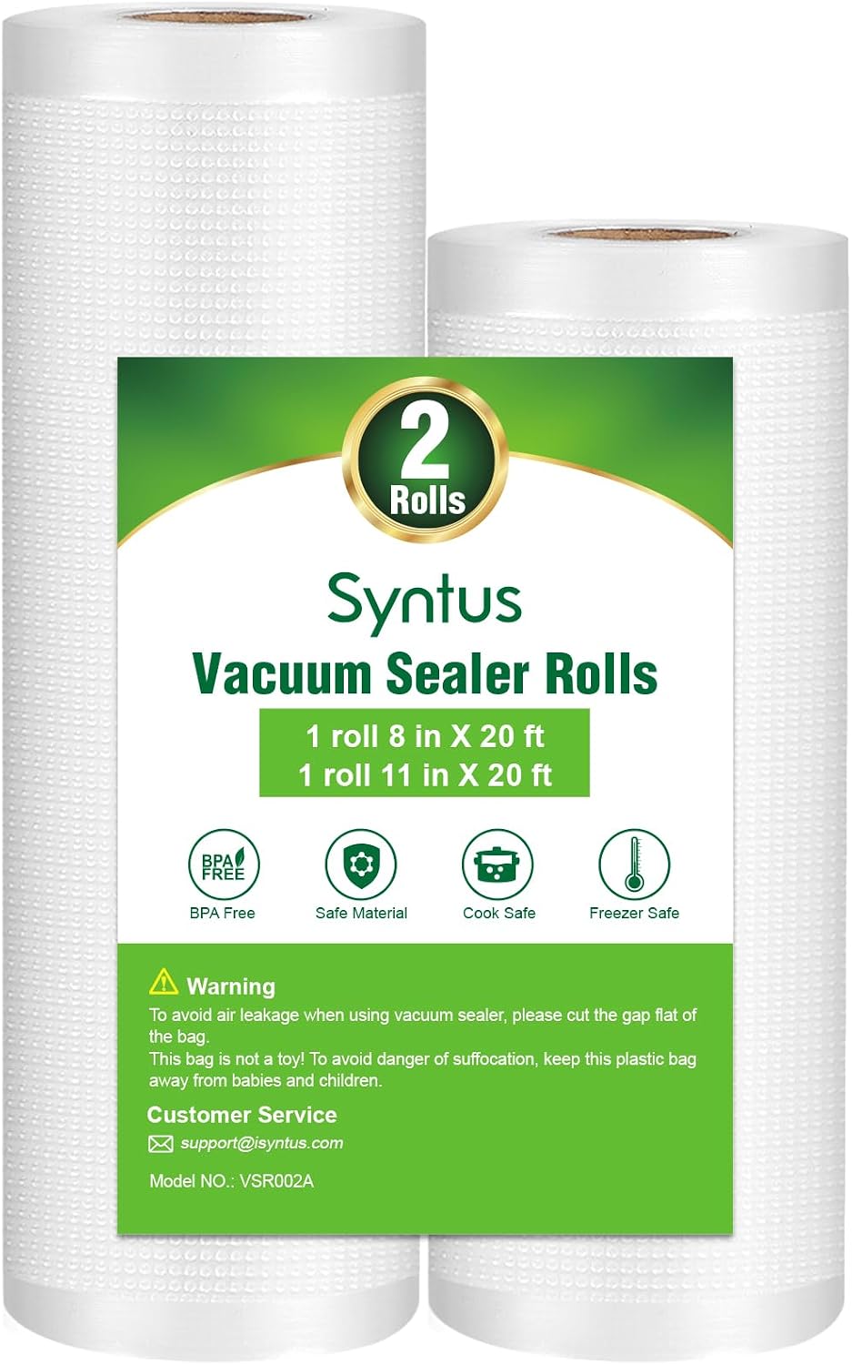 Syntus Vacuum Sealer Bags for Food, 3 Rolls 11" x 20' and 3 Rolls 8" x 20'
