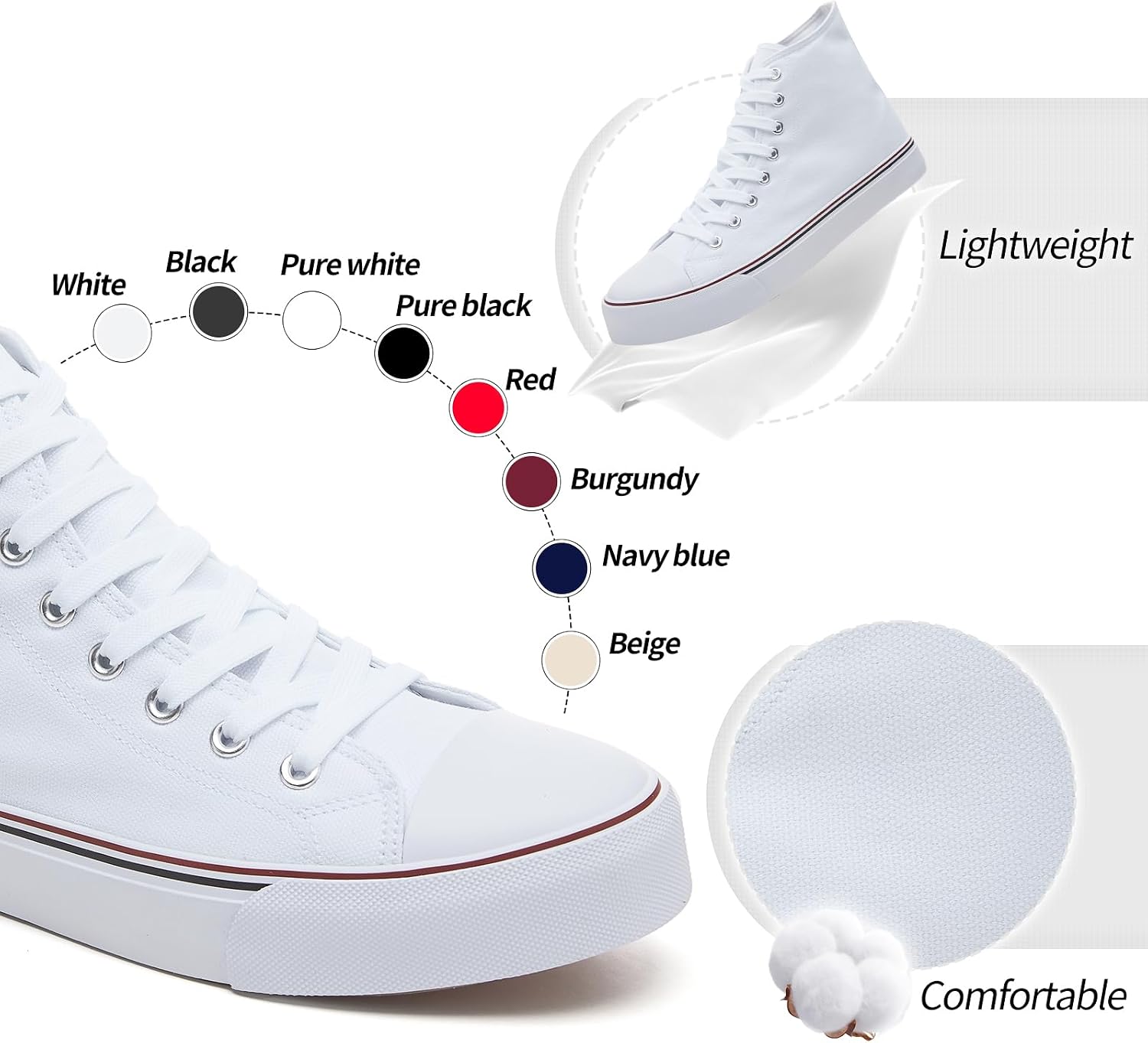 yageyan Men’s High Top Canvas Sneakers Fashion Lace up Walking Shoes Casual Classic