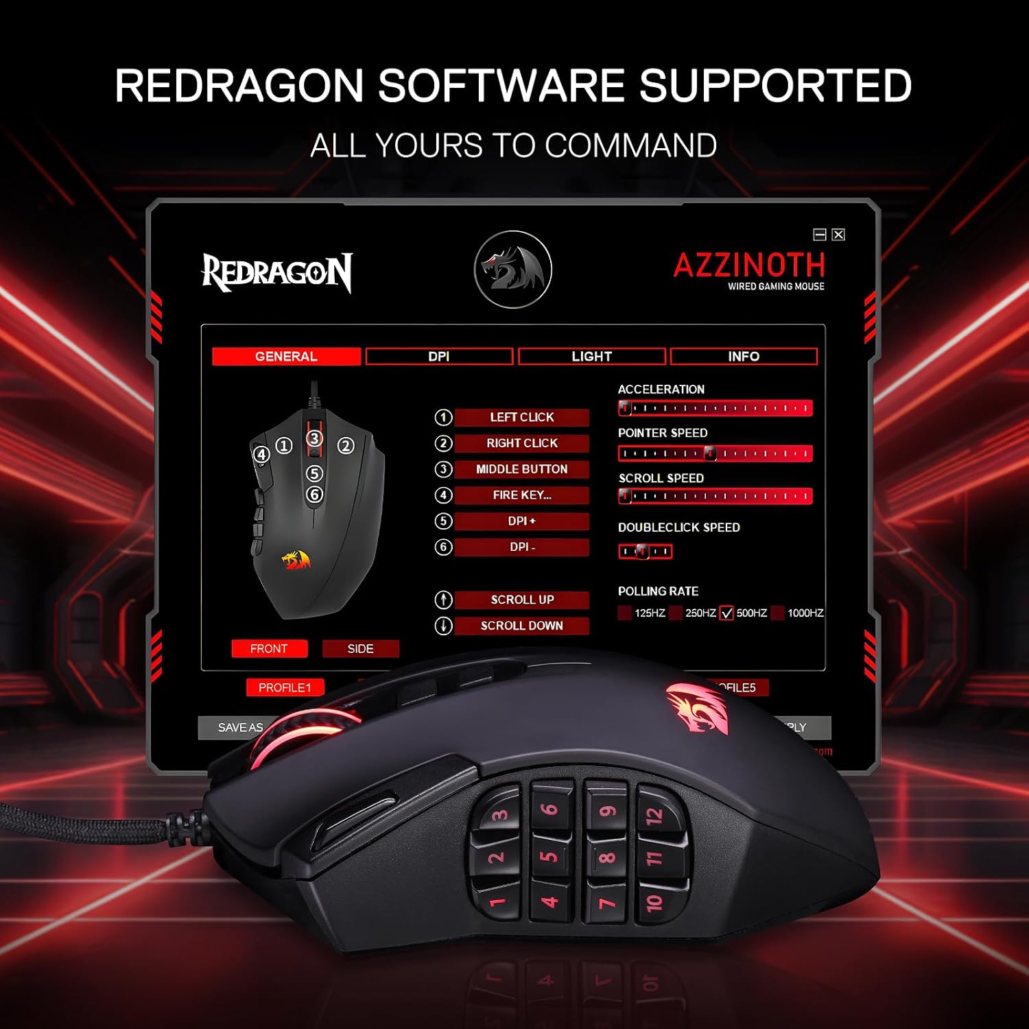 Redragon M921 Wired RGB MMO Gaming Mouse 12400 DPI Remapping Keys | Stable Lag-Free Connection, Smooth Precise Tracking, Custom Macro Keybinds