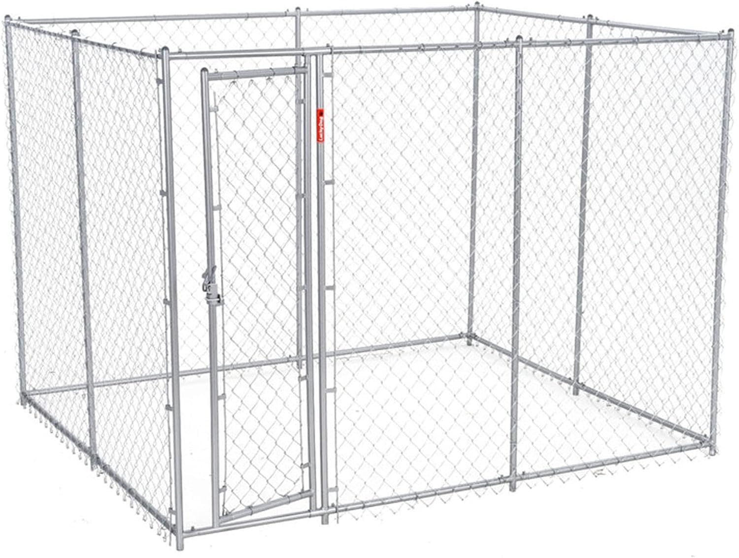 Lucky Dog 10' x 10' x 6' Heavy Duty Outdoor Welded Galvanized Steel Chain Link Dog Kennel Enclosure with 2 Configurations and Latching Door, Silver