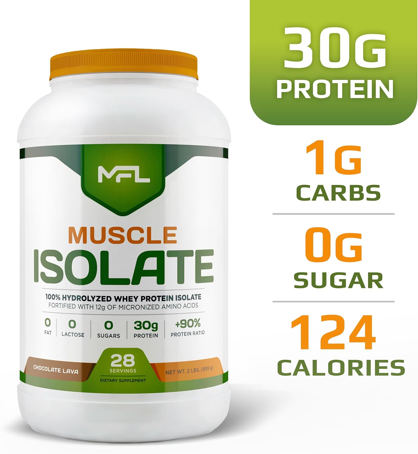 MFL 100% Isolate Protein l 30g of Protein l 12g Amino Acids l Keto Friendly l Low Carbs l 2 lbs. (Vanilla Bean)