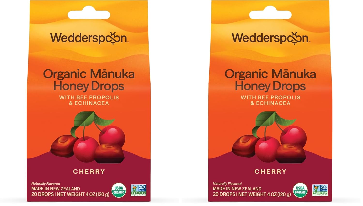 Wedderspoon Organic Manuka Honey Drops, Honey & Echinacea, 20 Count | USDA Organic | Genuine New Zealand Honey, Natural Remedy for Dry Throat | USDA Organic, Genuine New Zealand Honey, Natural Remedy for Dry Throat
