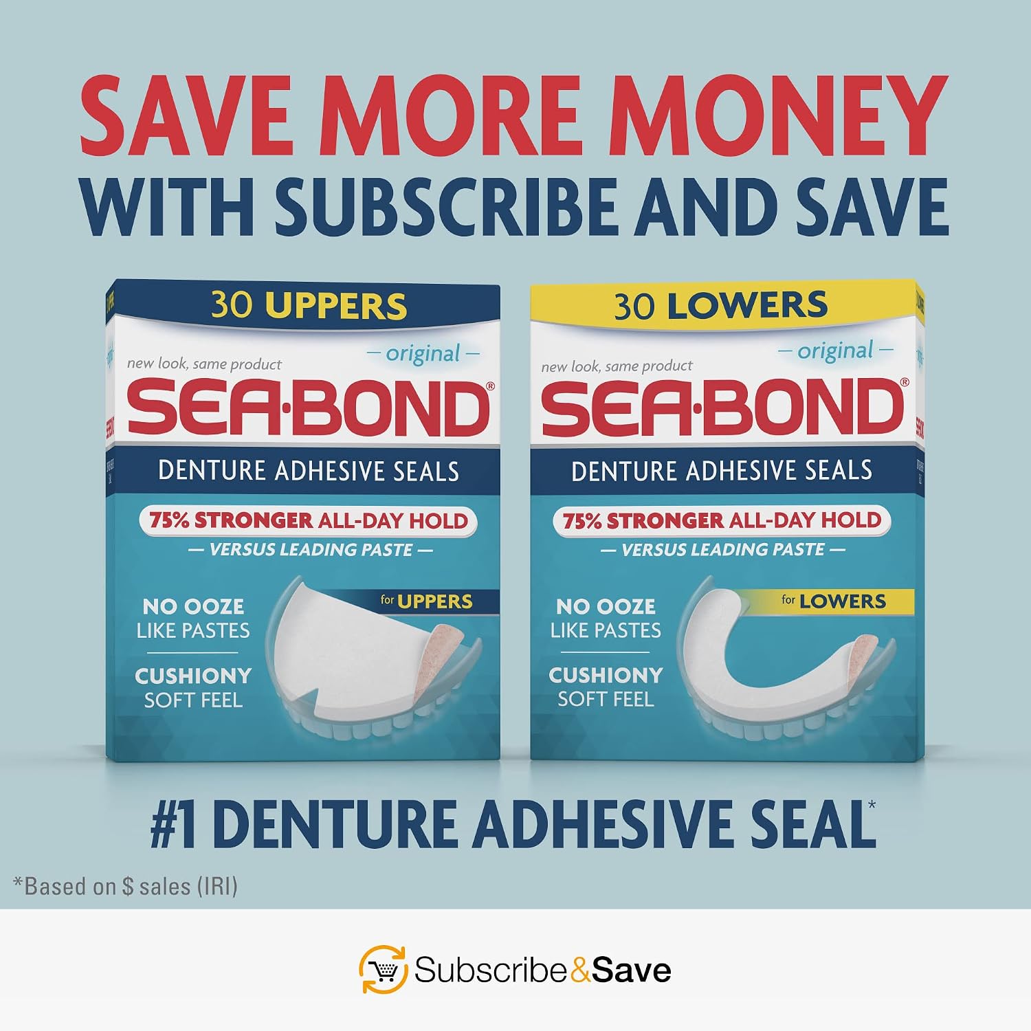 SEA BOND Denture Adhesive Seals, Original, Uppers, 30 Count (1 Pack) | Zinc-free denture adhesive seals for all-day hold. Soft cushiony seal without mess or ooze. Provides comfort and confidence.