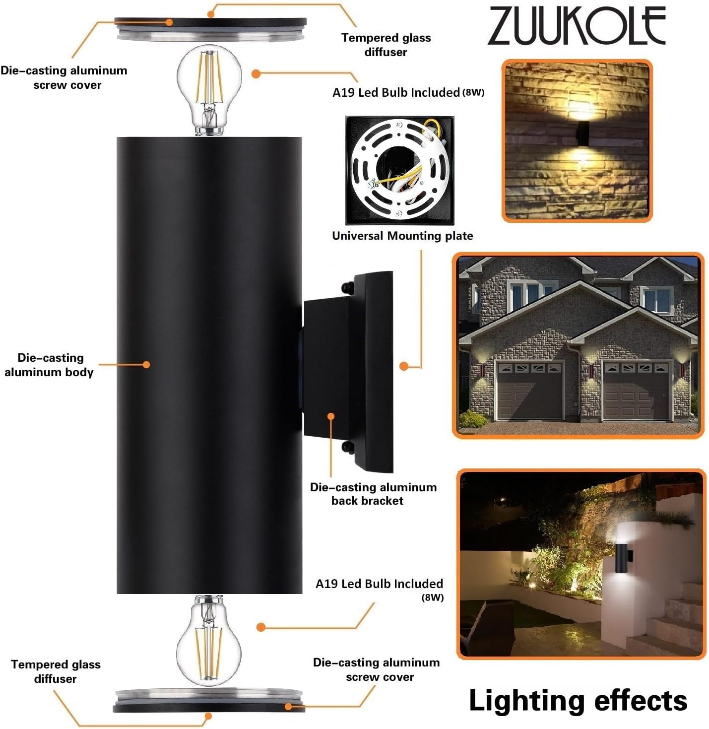 Dusk to Dawn Outdoor Wall Sconce, Waterproof Exterior Light Fixture