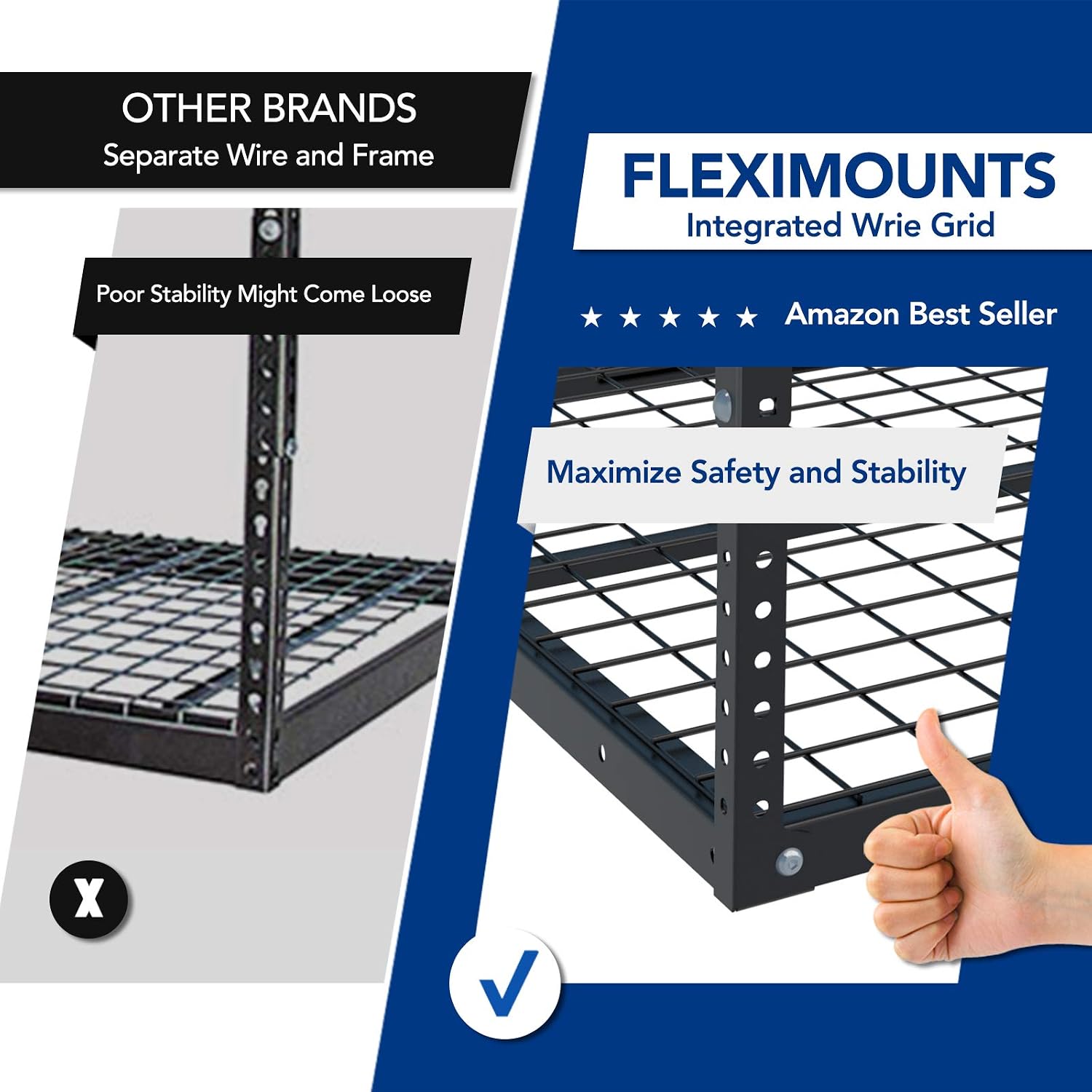 FLEXIMOUNTS 4x8 Overhead Garage Storage Rack with Hooks, Black