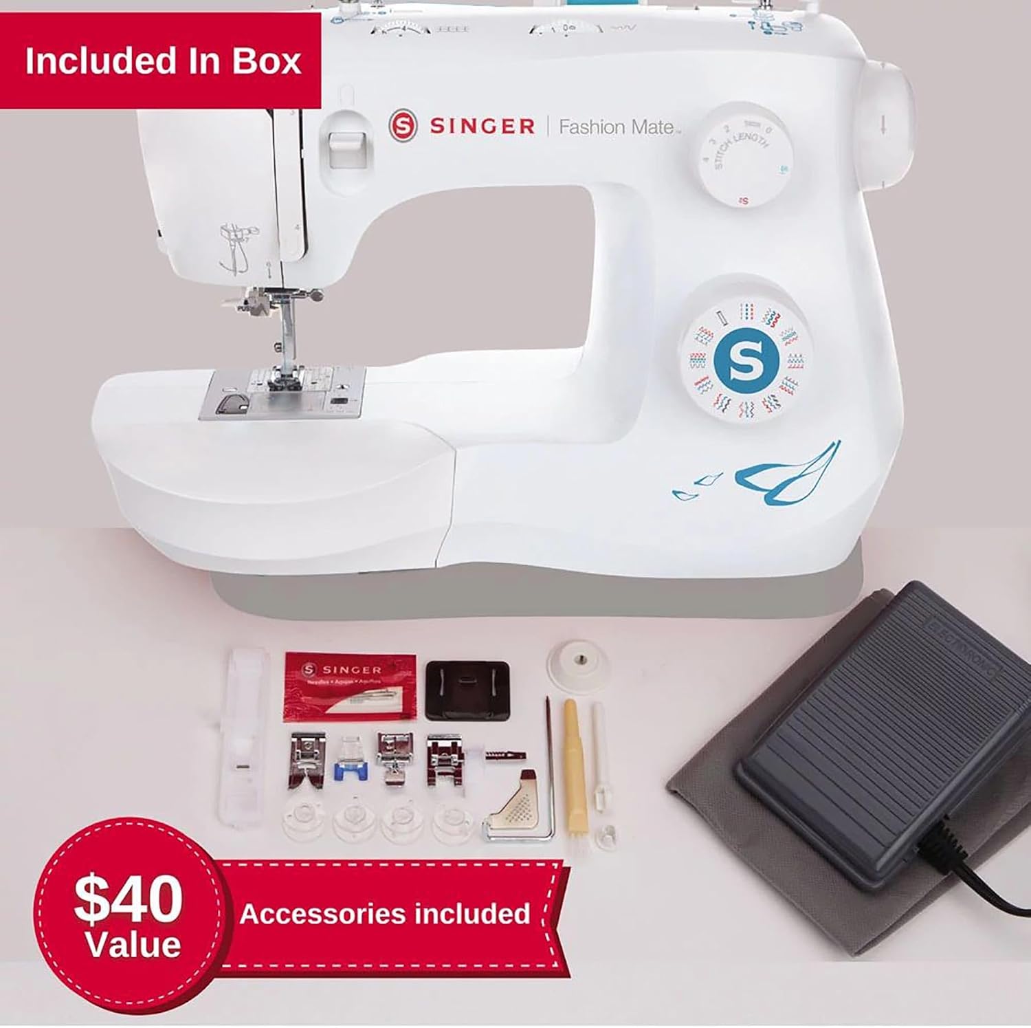 SINGER Fashion Mate™ 3342 Lightweight & Portable Sewing Machine with Accessory Kit | 32 Built-In Stitches, Free Arm, Full Metal frame