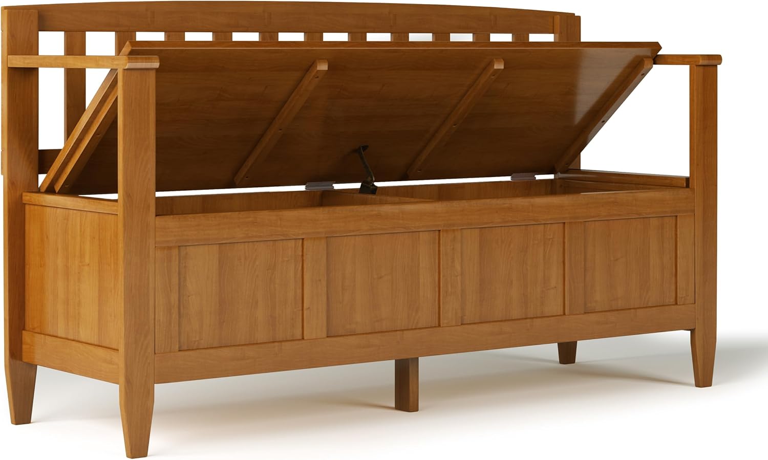 SIMPLIHOME Connaught 30" Wide Solid Wood Storage Bench in Chestnut Brown | Contemporary entryway bench with lift-up lid and hidden storage; mudroom, hallway, foyer, or shoe bench.