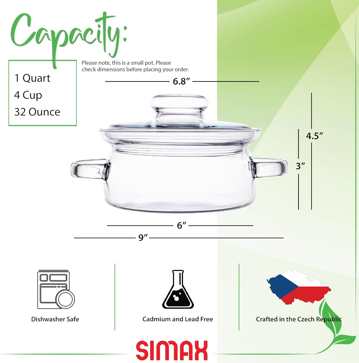 Simax 48 Oz Borosilicate Glass Saucepan With Lid - Microwave, Stove and Dishwasher Safe Potpourri Pot and Serving Dish
