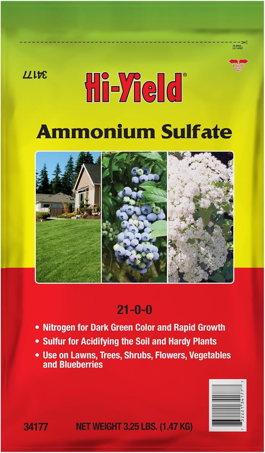 Hi-Yield (32177) Ammonium Sulfate 21-0-0, 4 lbs | Ammonium sulfate 21-0-0 granular - Fast-release nitrogen with sulfur for quick green-up, 4 lbs - Lawn owners